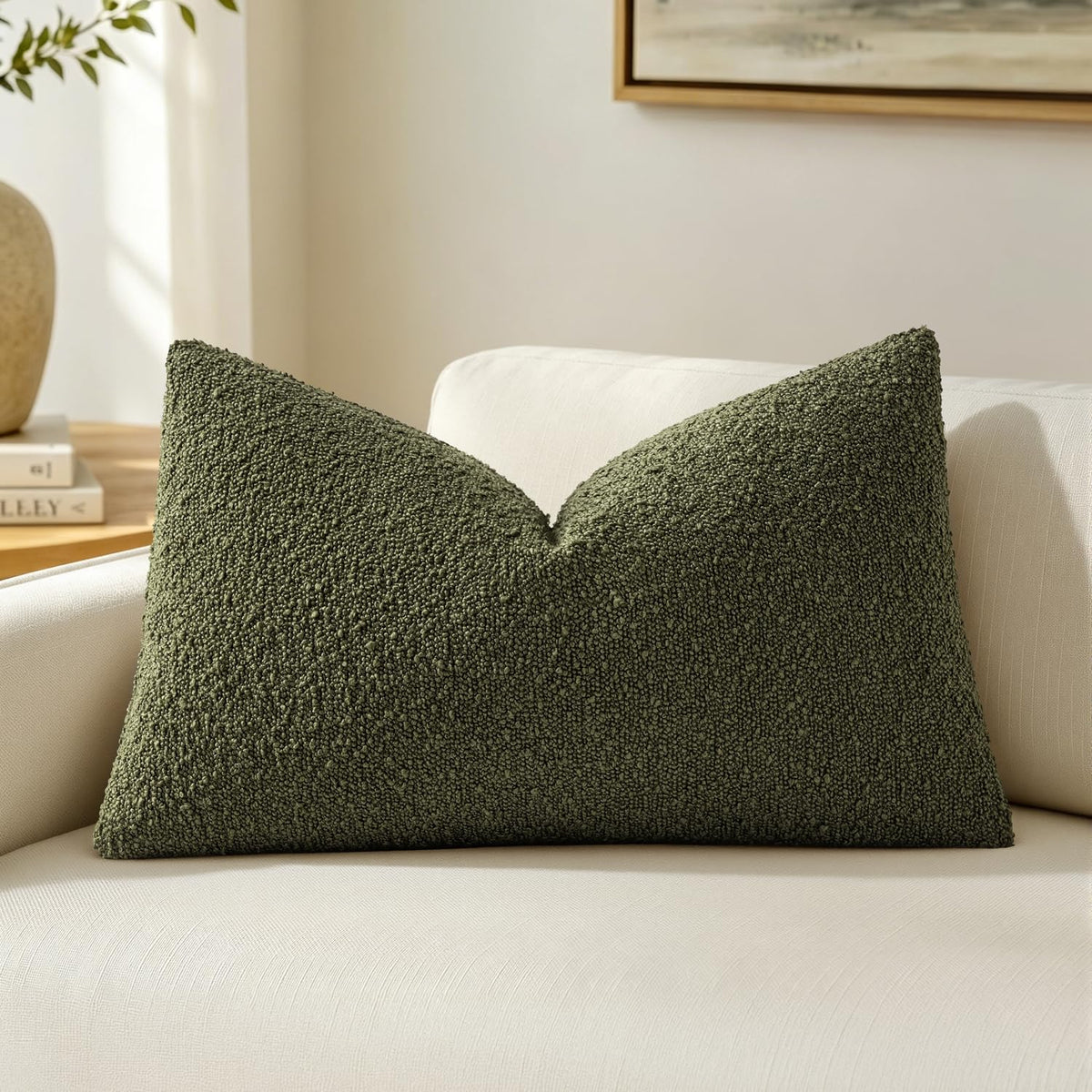 MIULEE Textured Boucle Lumbar Pillow Cover for Bed 12x20 Neutral