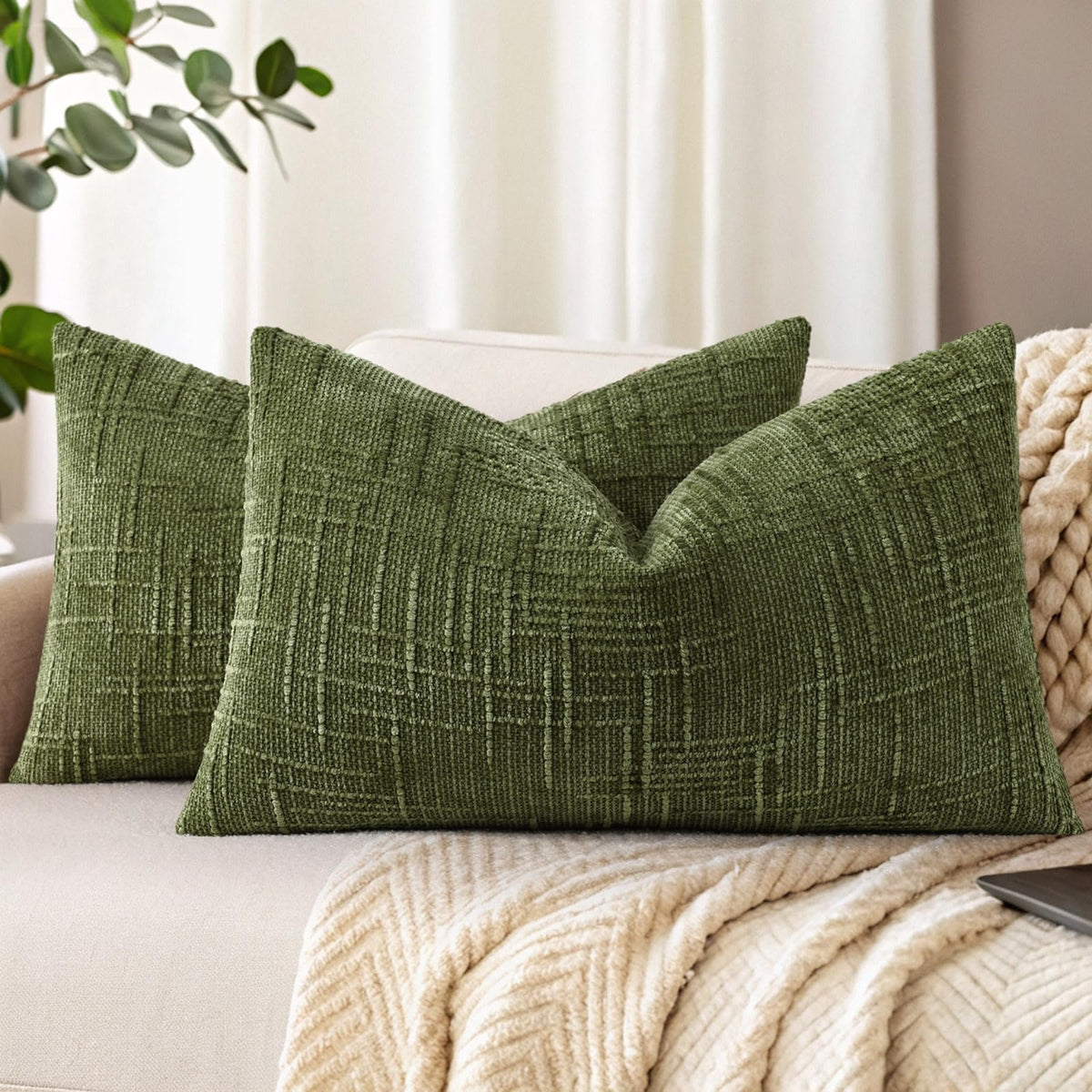 decorUhome Textured Chenille Throw Pillow Covers 18x18 Set of 2 Rust