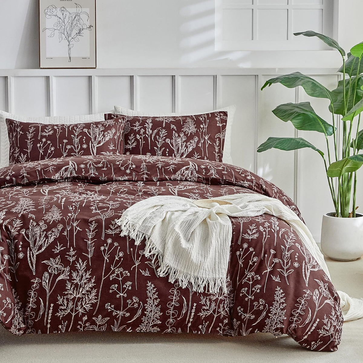 Lekesky Floral Duvet Cover Queen Size 3-Piece, Sage Green