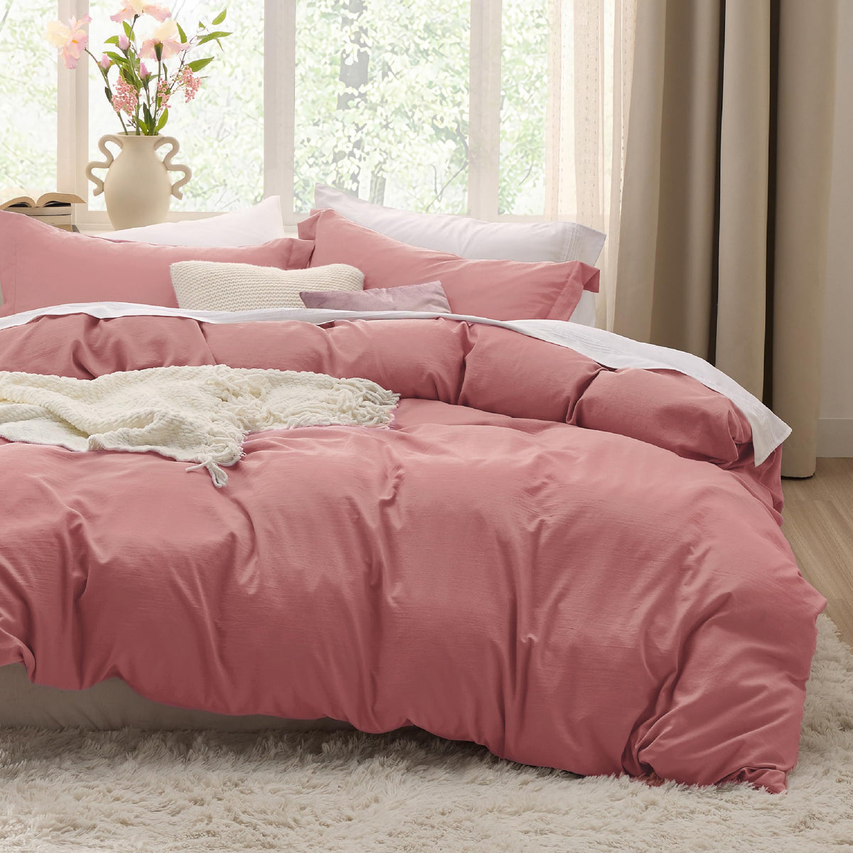 Bedsure Prewashed Duvet Cover King, Cotton-Like Soft Bedding Set, White