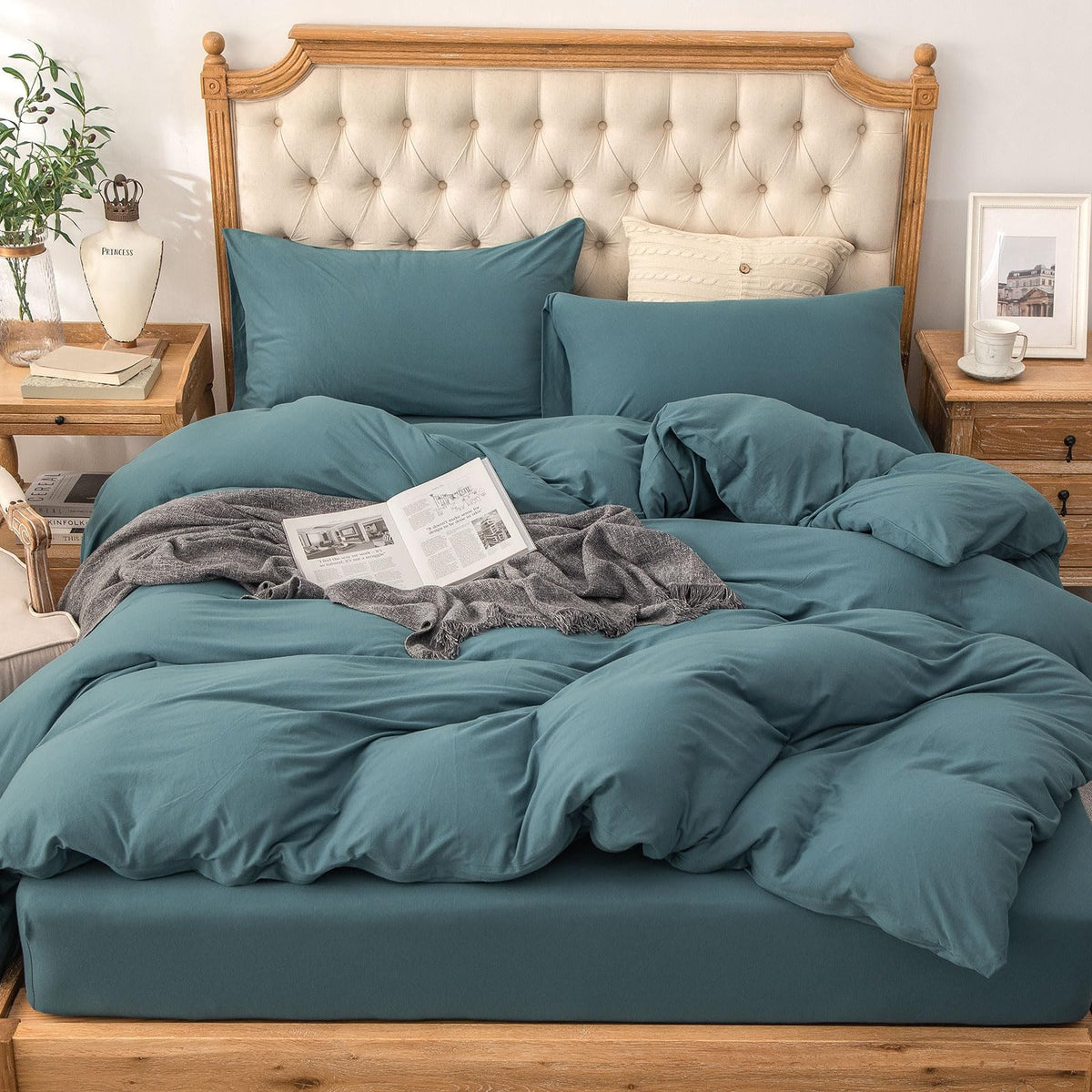 PURE ERA Jersey Knit Duvet Cover Set 100% T-Shirt Cotton Super Soft Comfy 3pc Bedding Set with Zipper Closure (Heather Beige, Queen)