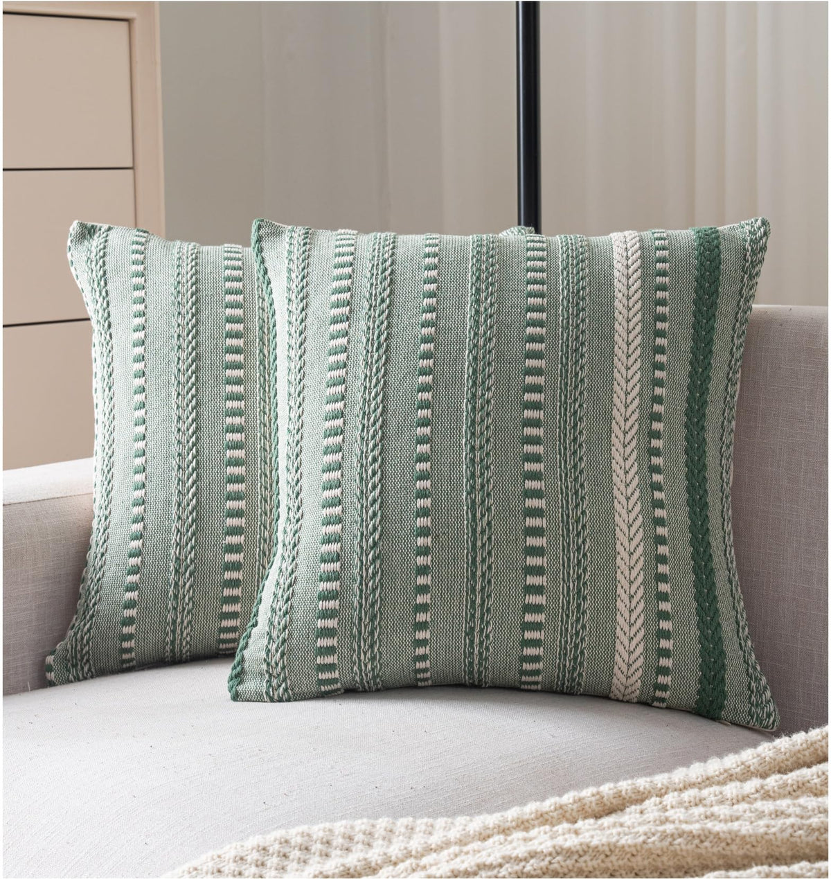 Cethom Boho Throw Pillow Covers 18x18 Inch Set of 2, Farmhouse Decorative Couch Pillow Cases, Black Accent Pillows of Bed, Sofa Bedroom Living Room Home Decor Cushion Cover