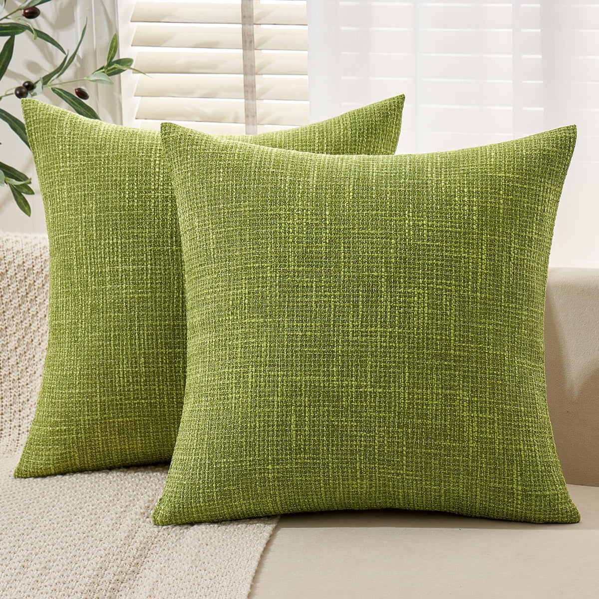 MIULEE Burlap Linen Throw Pillow Covers 18x18 Inch Set of 2 Light Blue