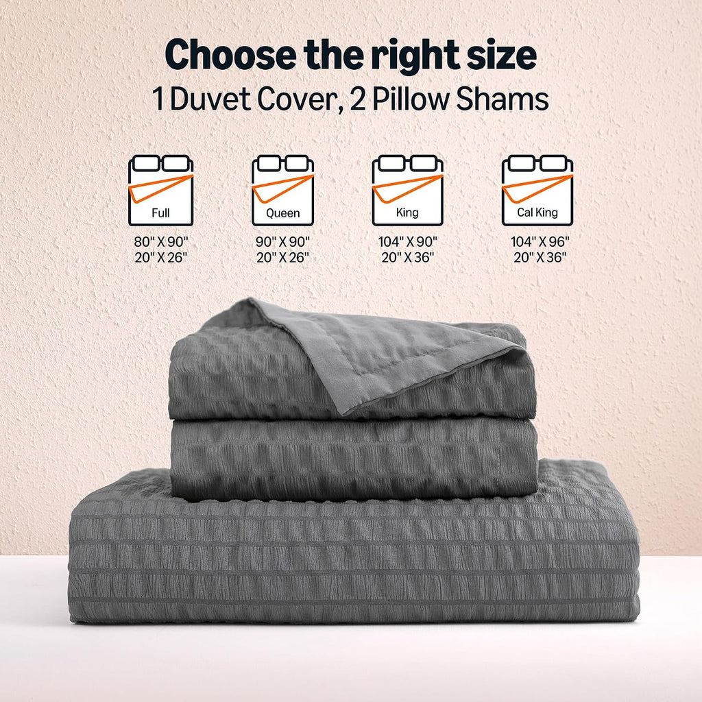 Amazon Basics Duvet Cover Set with Jacquard Geometric Pattern, 3-Piece with 1 Duvet Cover and 2 Pillow Shams, Comforter Not Included, Queen, Dark Gray