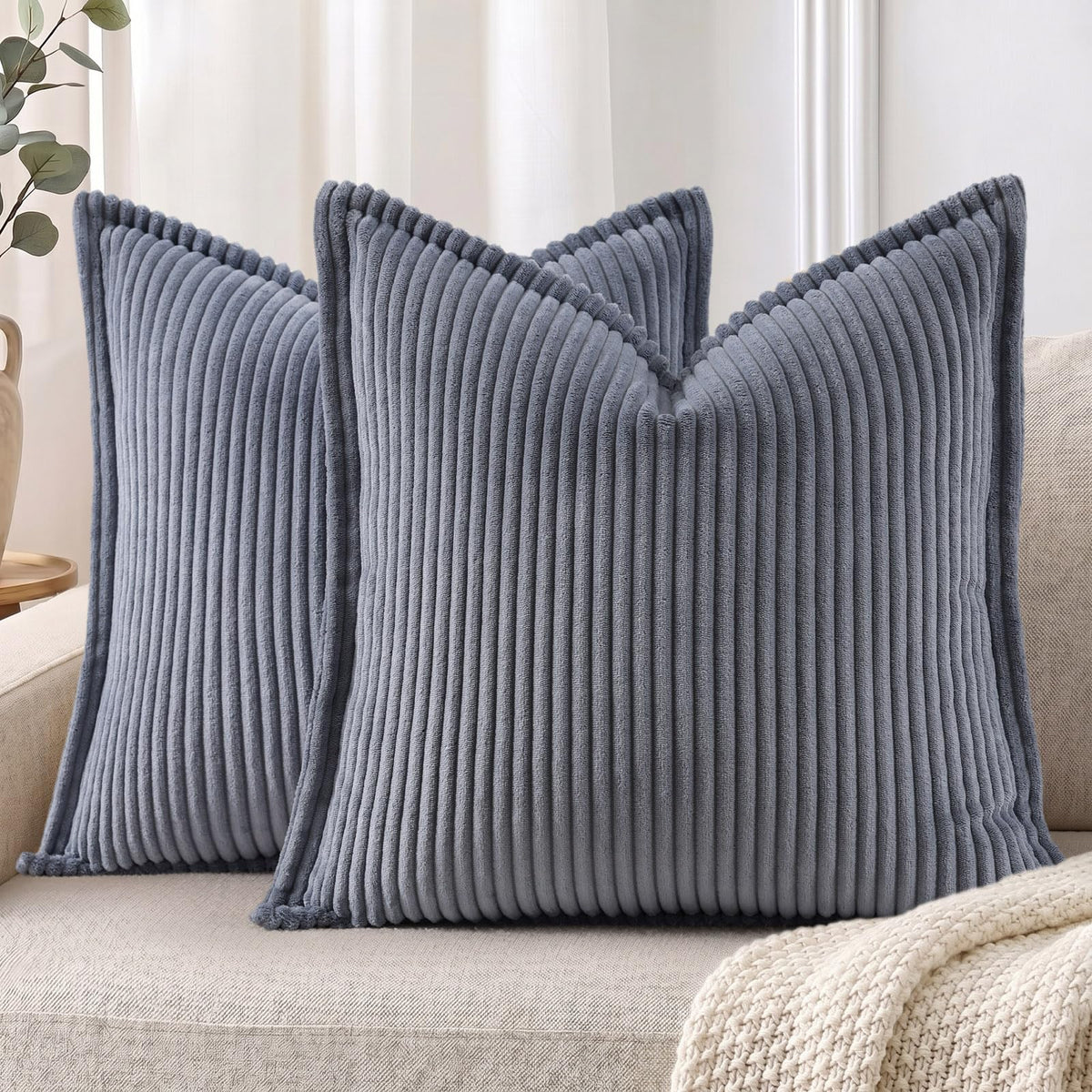 Mecatny Corduroy Fall Throw Pillow Covers 18x18 Set of 2 Olive Green