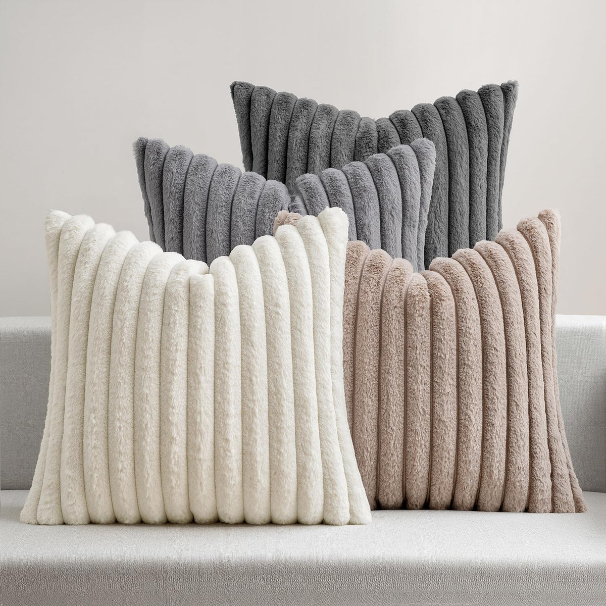 MIULEE Faux Fur Plush Decorative Throw Pillow Covers 18x18, Brown