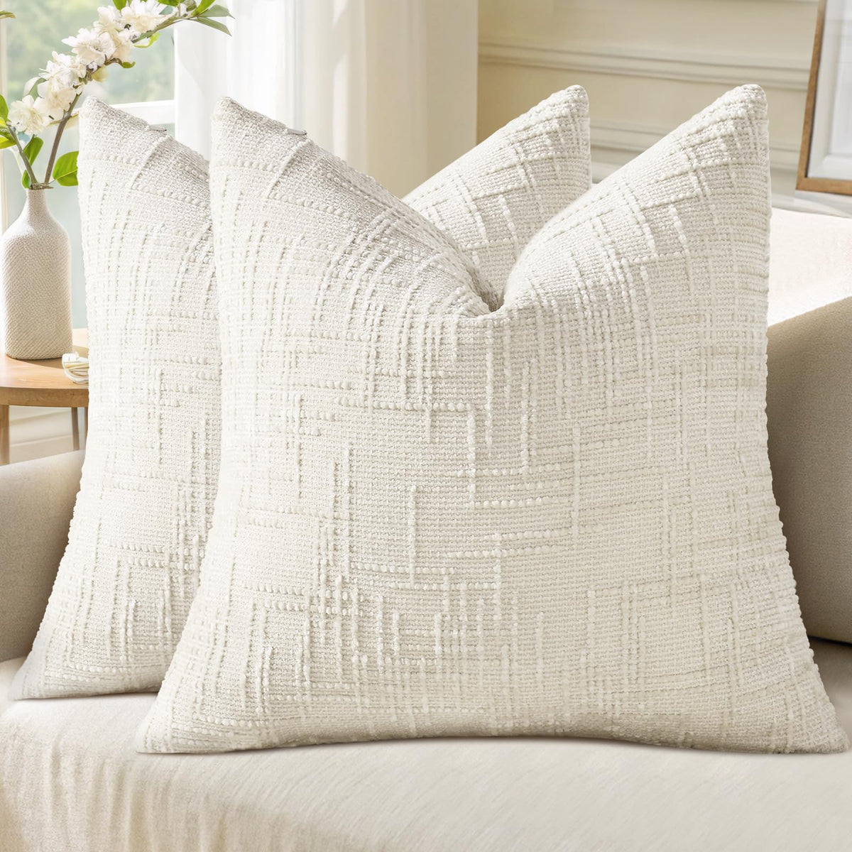 decorUhome Textured Chenille Throw Pillow Covers 18x18 Set of 2 Rust