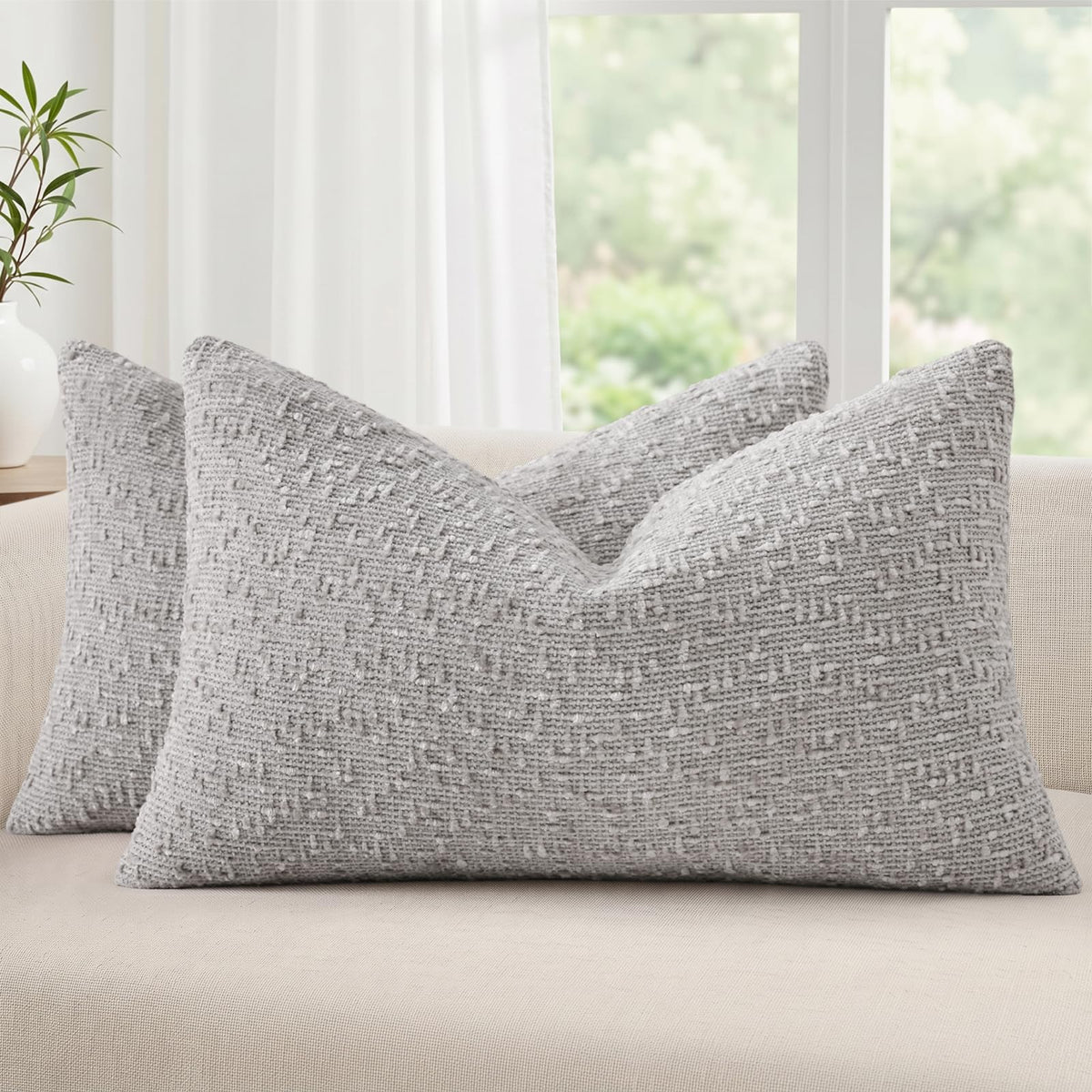 decorUhome Textured Cream White Chenille Throw Pillow Covers 20x20 Set of 2