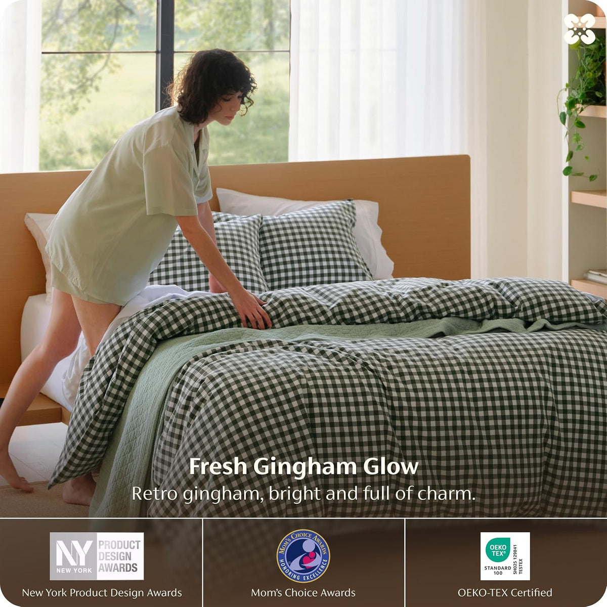 Bedsure PureWoven Gingham Duvet Cover Set Linen‑Like, King Size, 3-PC