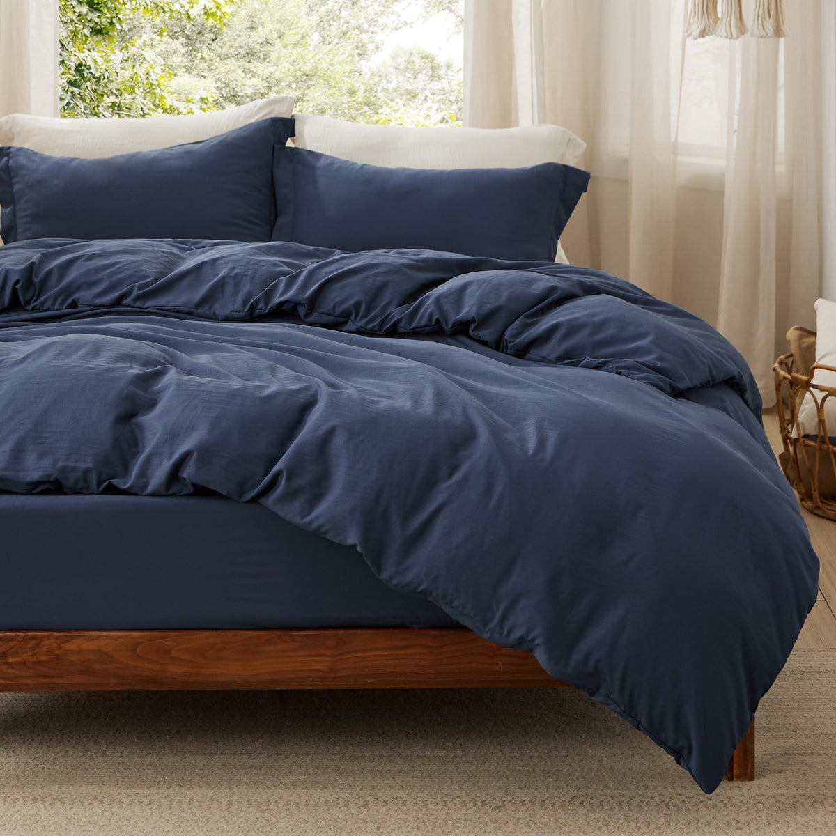 Bedsure Prewashed Duvet Cover Queen, Cotton-Like Soft Bedding Set, Beige