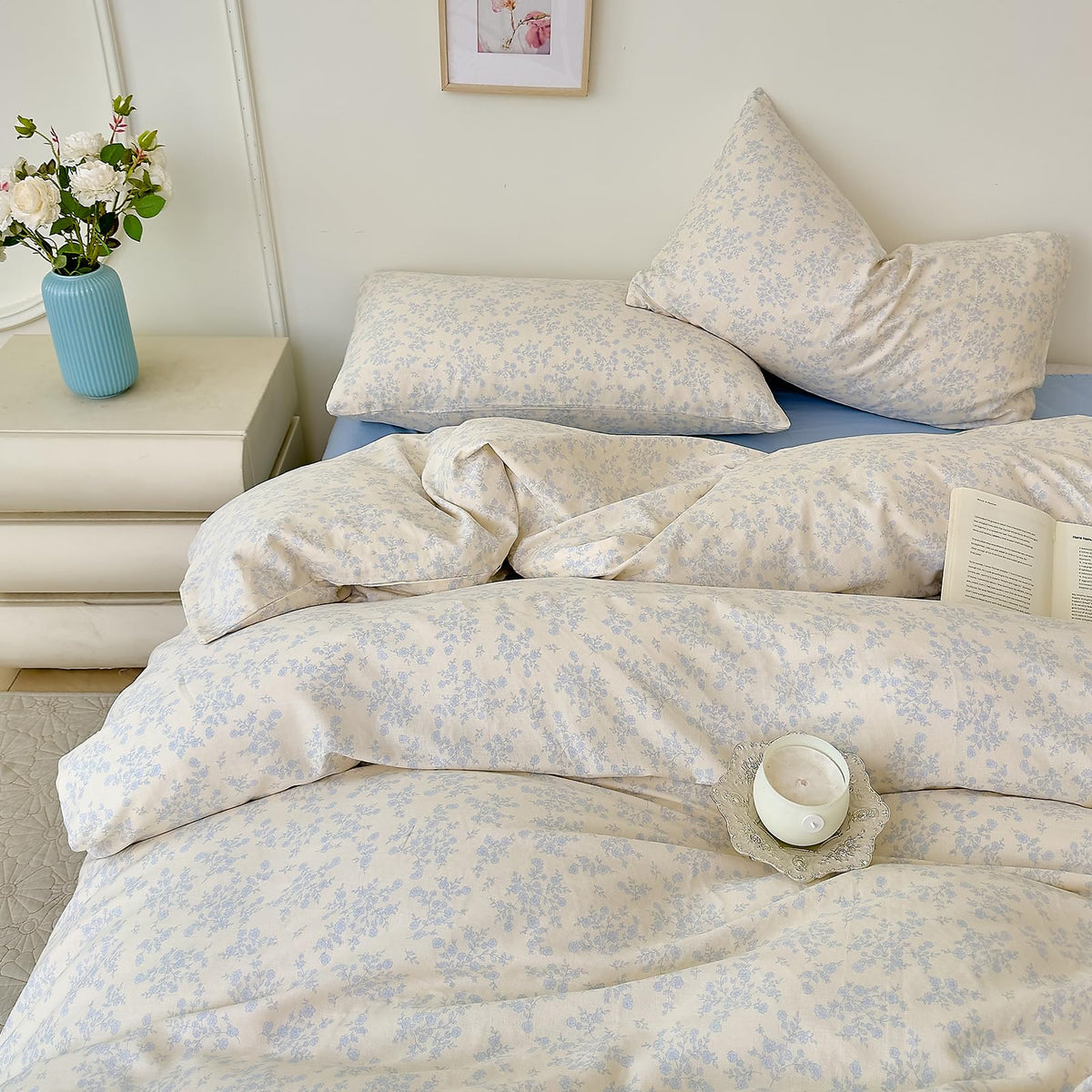 French Chic Ruffled Duvet Cover Queen Size Beige Wavy Jacquard Bedding Set 3 Pieces, Microfiber Zipper Comforter Cover and 2 Pillowcases Aesthetic Boho Girls Women Bedding Duvet Cover for All Seasons