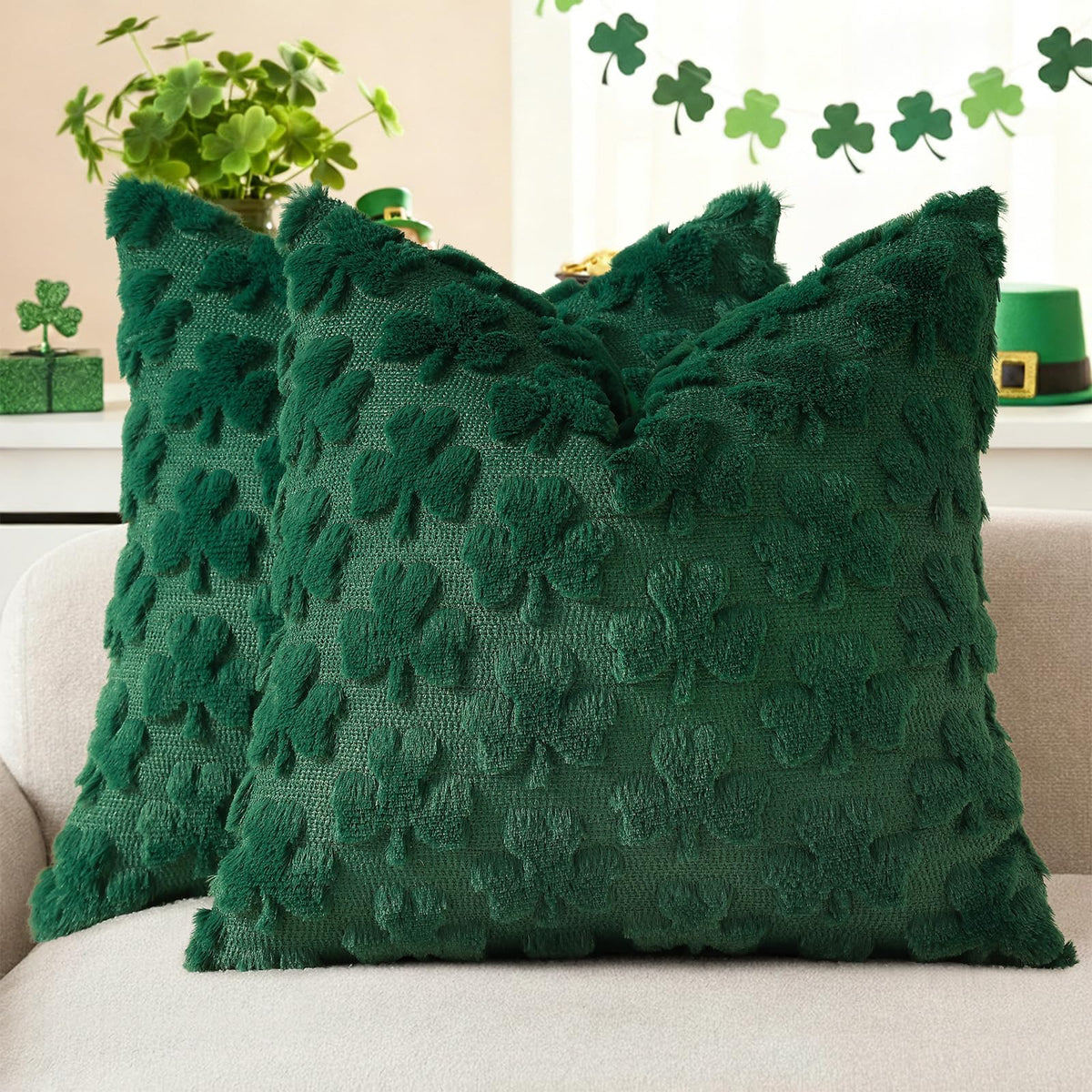 decorUhome Faux Fur Plush Soft Rust Throw Pillow Covers 18x18 Set of 2