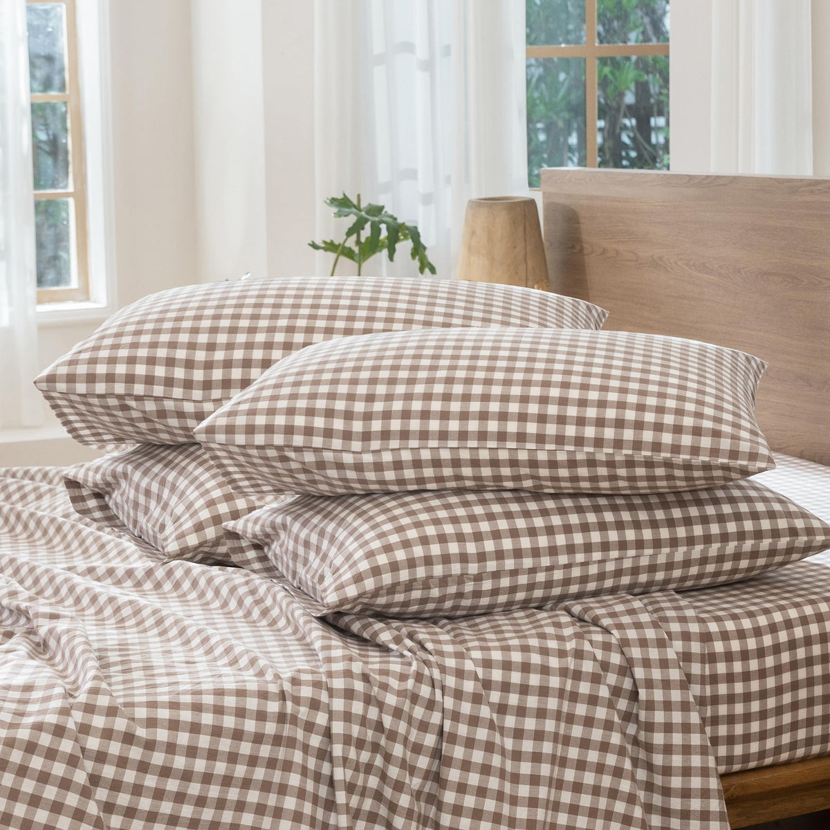 MOOMEE Pillowcase Set of 2 100% Washed Cotton Linen-Like Standard