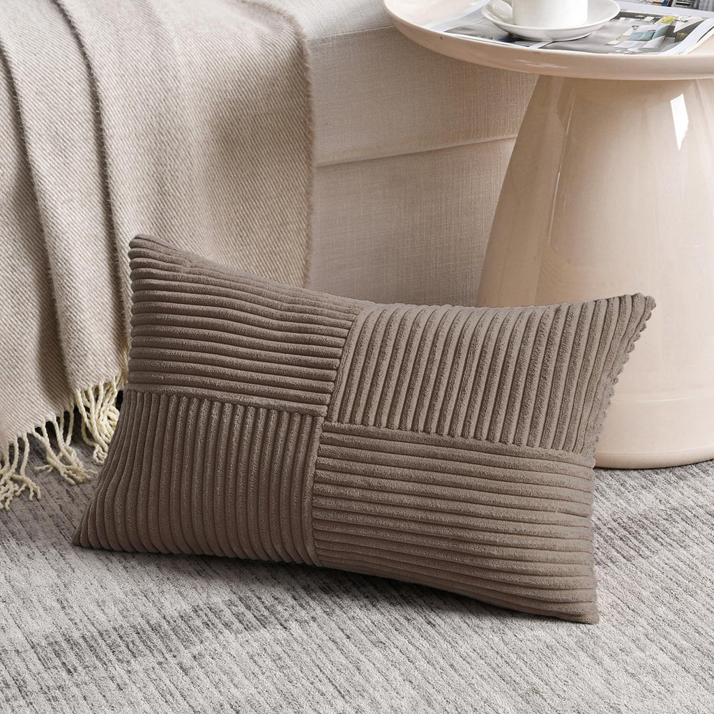 Fancy Homi Blush Pink Lumbar Decorative Throw Pillow Covers 12x20 Inch for Living Room Couch Bed, Rustic Farmhouse Boho Home Decor, Soft Striped Corduroy Rectangle Accent Cushion Case 30x50 cm
