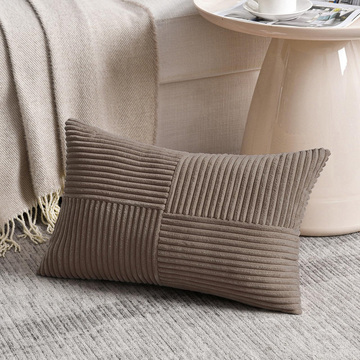 Fancy Homi Blush Pink Lumbar Decorative Throw Pillow Covers 12x20 Inch for Living Room Couch Bed, Rustic Farmhouse Boho Home Decor, Soft Striped Corduroy Rectangle Accent Cushion Case 30x50 cm
