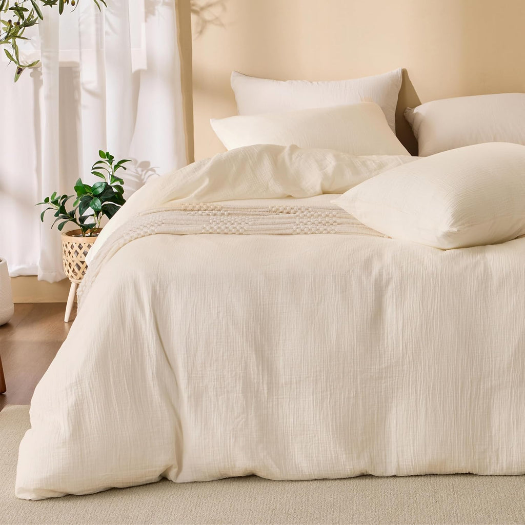 Cream Duvet Cover Queen Size 100% Sandwashed Cotton