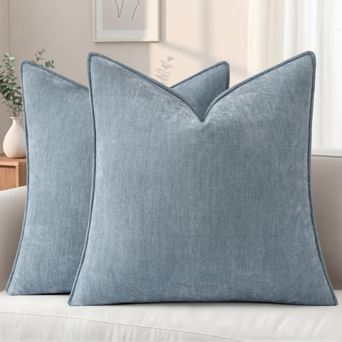 decorUhome Chenille Beige Velvet Throw Pillow Covers 20x20 Set of 2