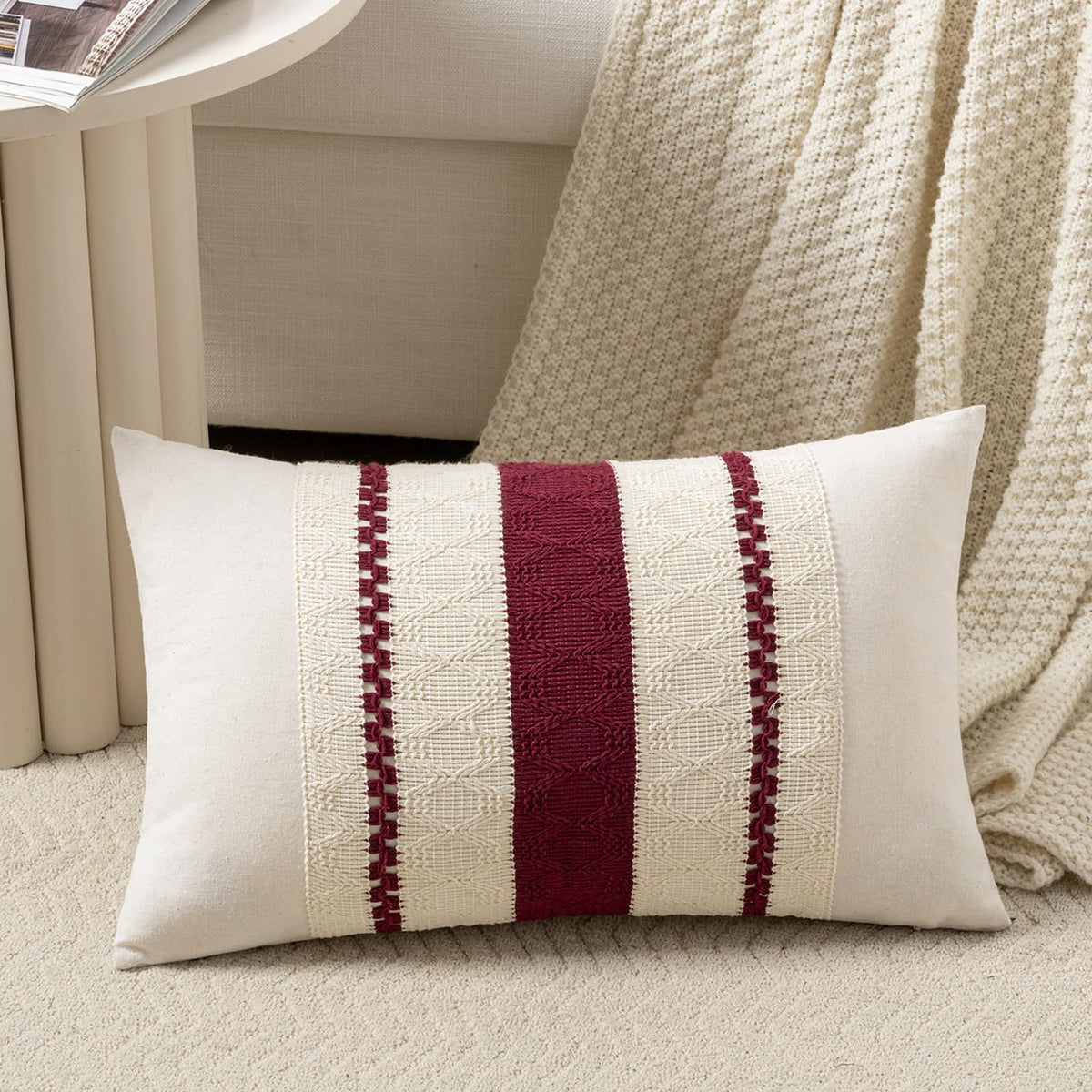 Fancy Homi Set of 1 Navy Blue Lumbar Decorative Throw Pillow Covers 12x20 Inch for Couch Bed Sofa Living Room, Soft Cotton blend Woven Textured Cushion Case