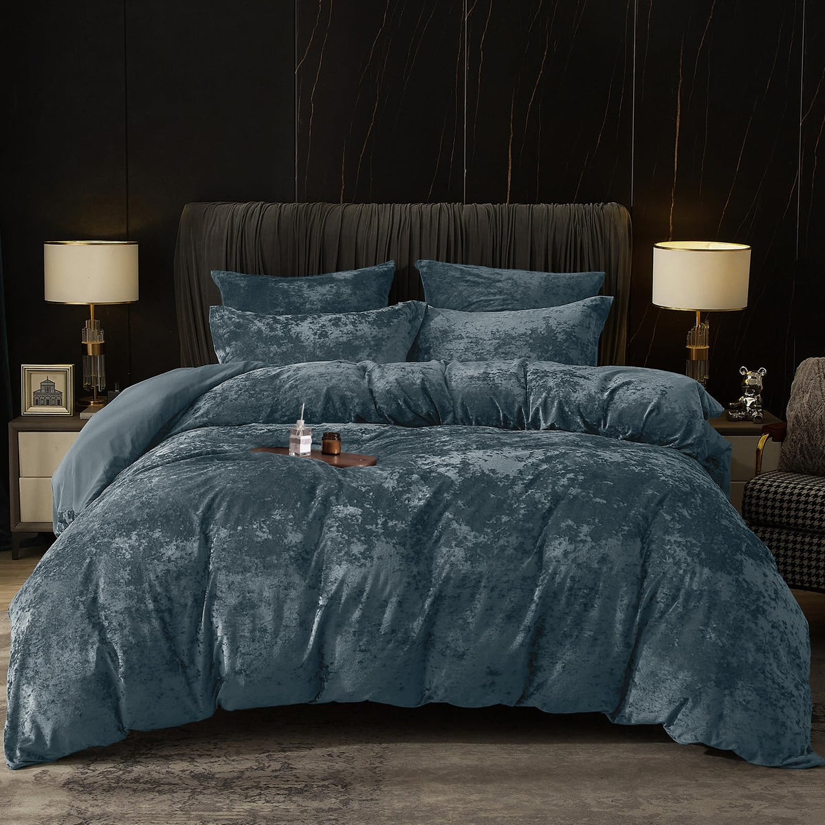 PHF Luxury Velvet Duvet Cover Set King Size, 3pcs 104" x 90", Black