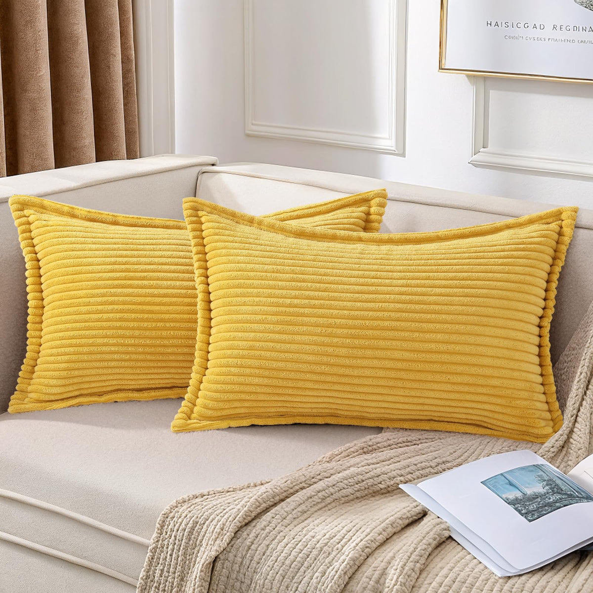 Mecatny Corduroy Fall Throw Pillow Covers 18x18 Set of 2 Olive Green