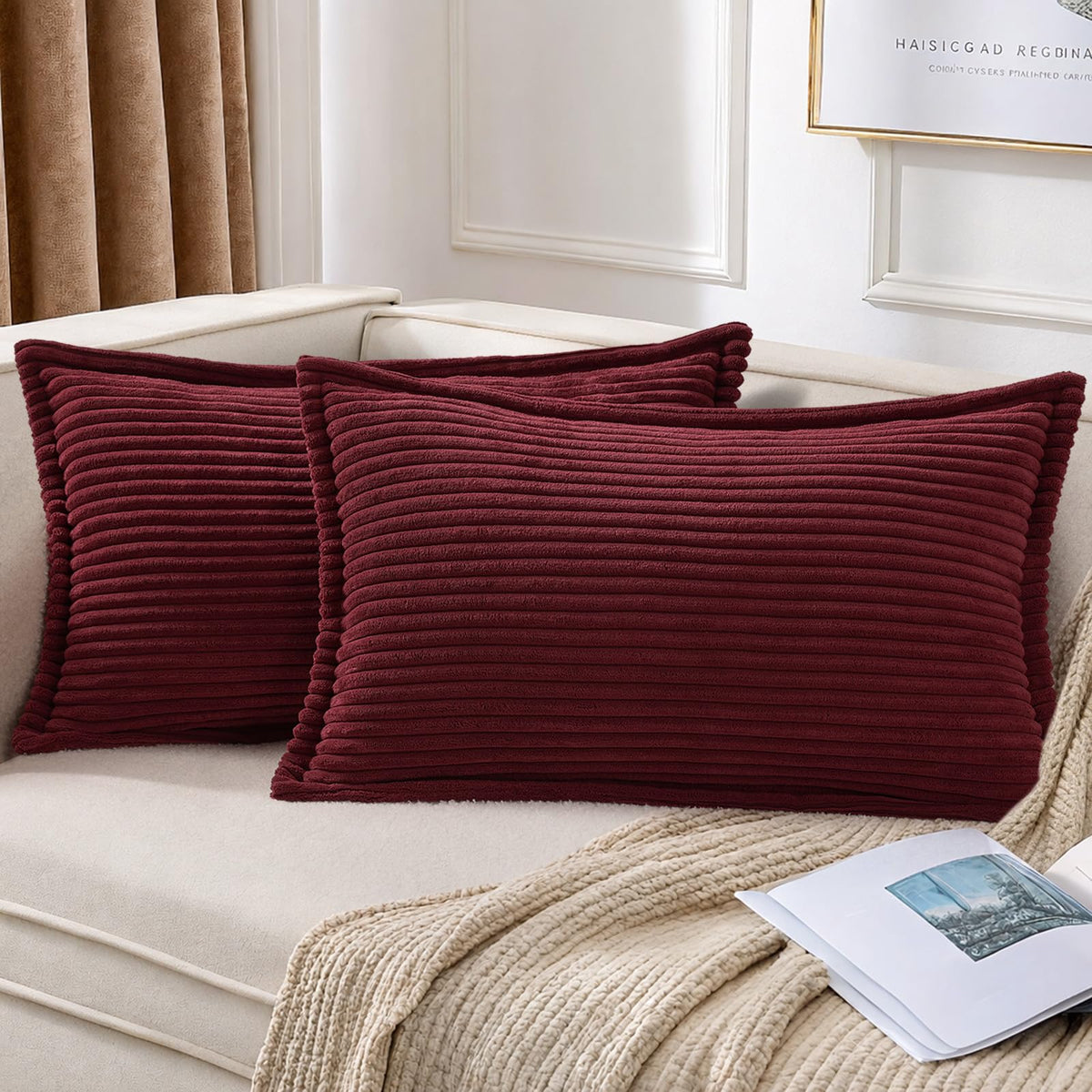 Mecatny Corduroy Fall Throw Pillow Covers 18x18 Set of 2 Olive Green
