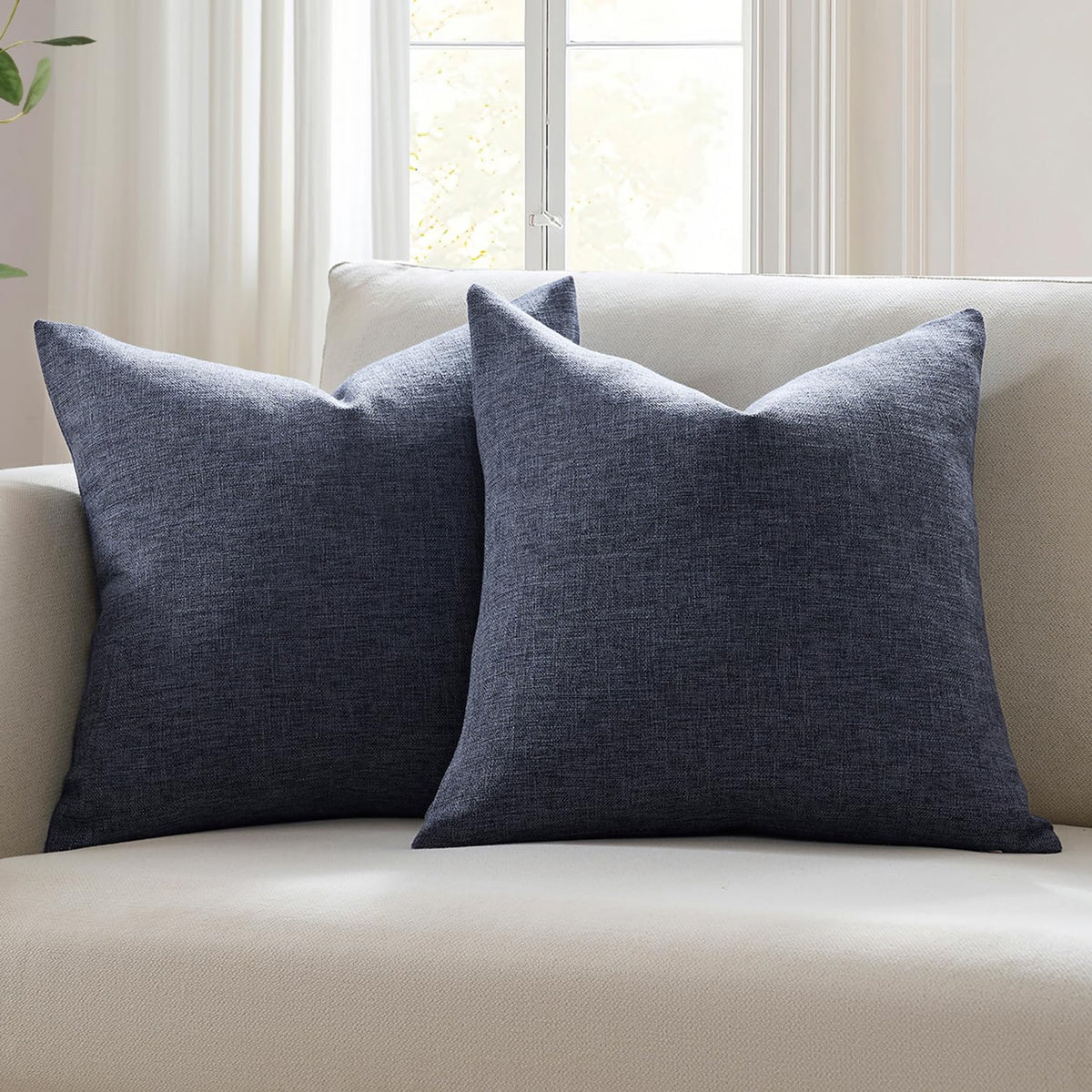 Meekio Linen Blend Throw Pillow Covers 18x18 Set of 2, Ivory