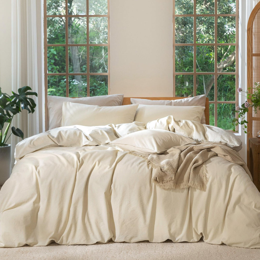 MooMee Duvet Cover Set 100% Washed Cotton Linen Like King