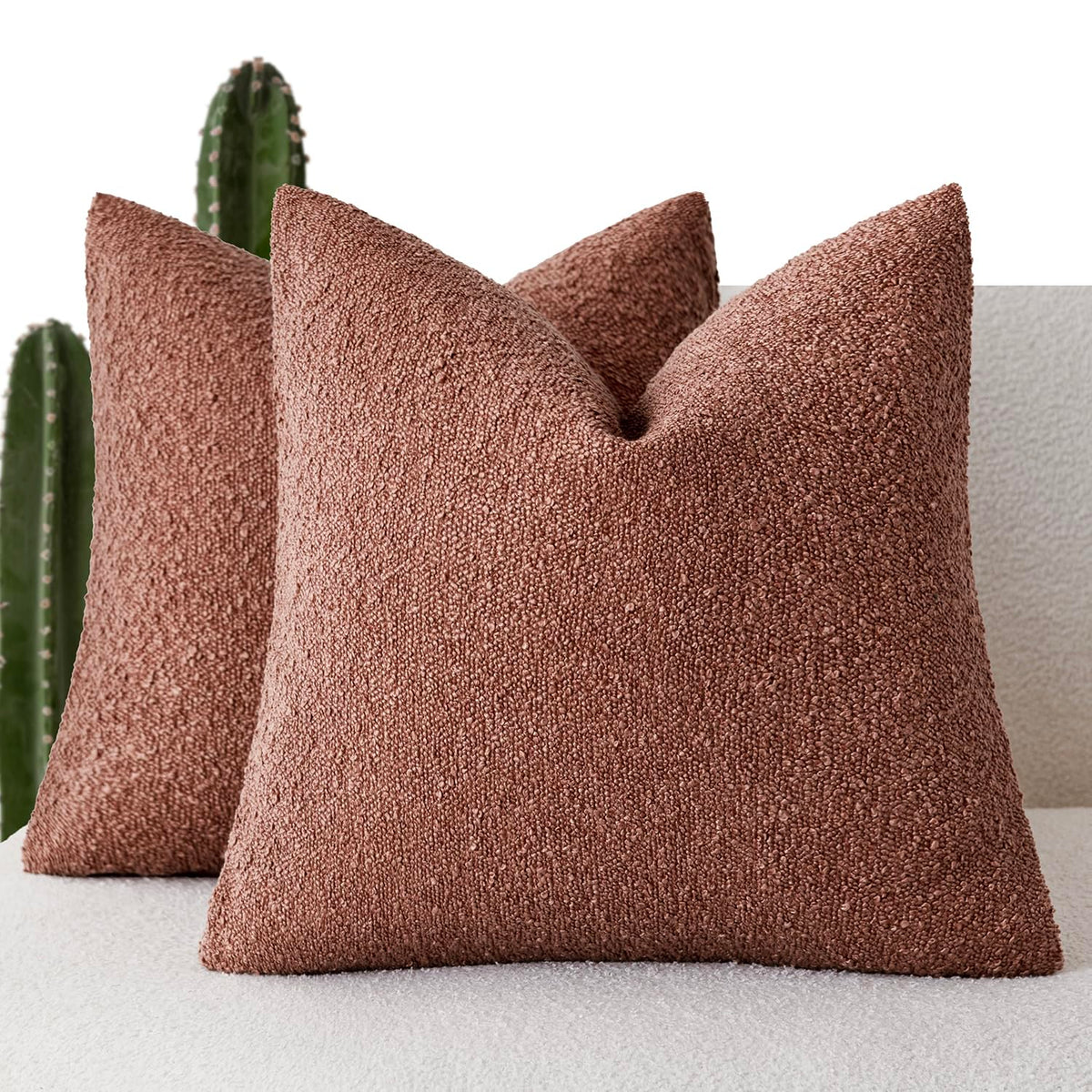 Foindtower Decorative Textured Boucle Throw Pillow Covers 18x18 Inch,Ivory