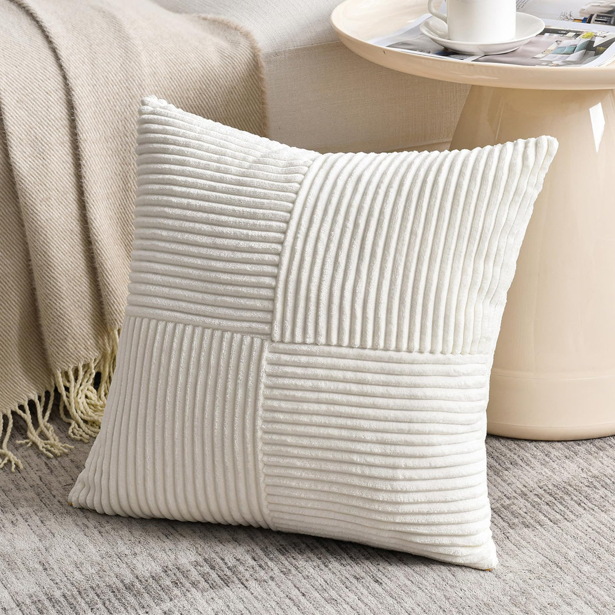 Fancy Homi Blush Pink Lumbar Decorative Throw Pillow Covers 12x20 Inch for Living Room Couch Bed, Rustic Farmhouse Boho Home Decor, Soft Striped Corduroy Rectangle Accent Cushion Case 30x50 cm