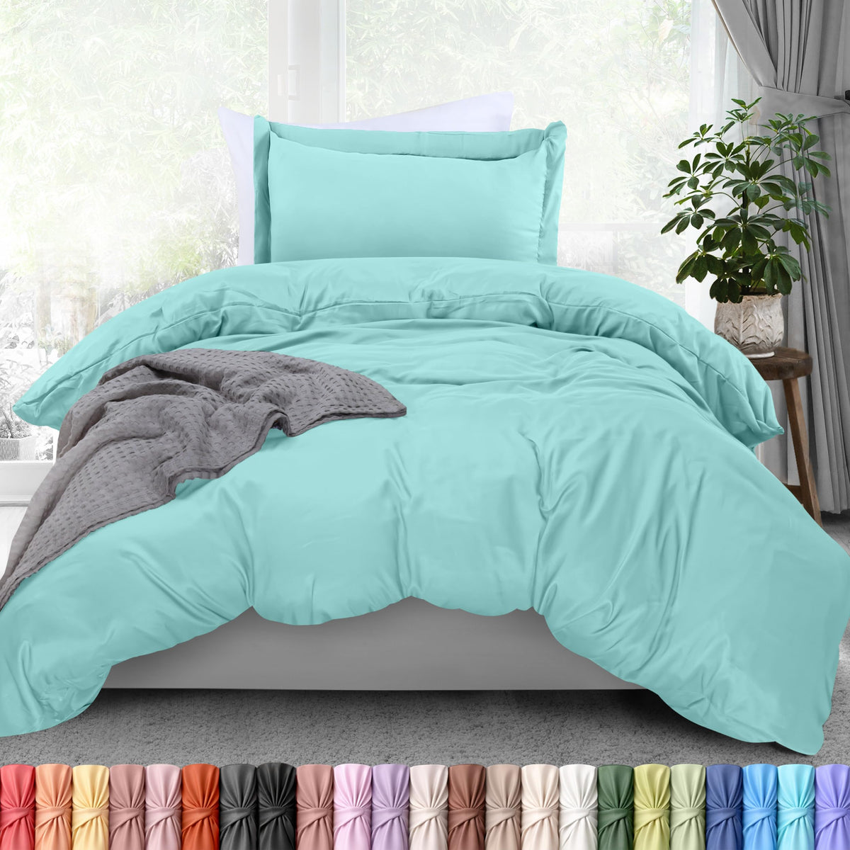 Duvet Cover Queen, 3 Piece Cotton Like Polyester with Zipper Closure, Black