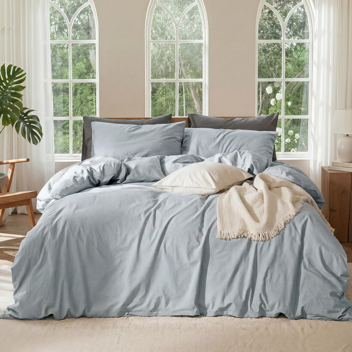 100% Linen Duvet Cover, Soft 3pcs Bedding Set with Zipper Closure, Natural Texture, Breathable for Hot Sleeper,Comforter Not Included(Dark Grey,King(104 * 90))