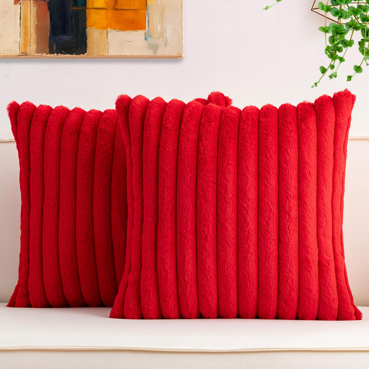 Aegero Pack of 2 Faux Fur Christmas Throw Pillow Covers 18x18 Inch, Pink