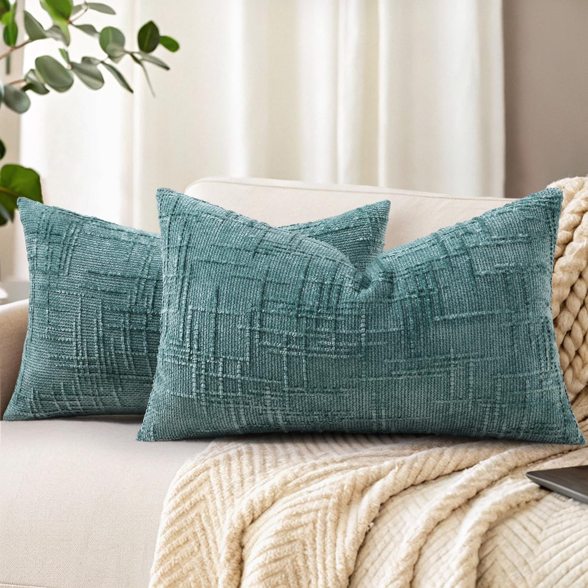 decorUhome Textured Chenille Throw Pillow Covers 18x18 Set of 2 Rust
