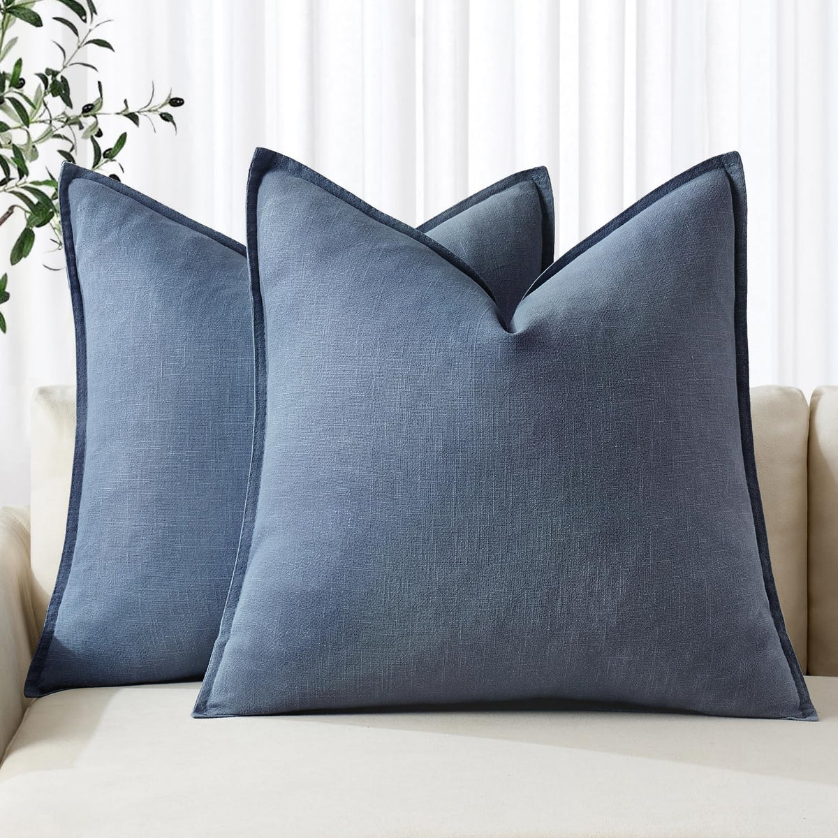 MIULEE Decorative Linen Pillow Covers 20x20 Inch Natural Beige