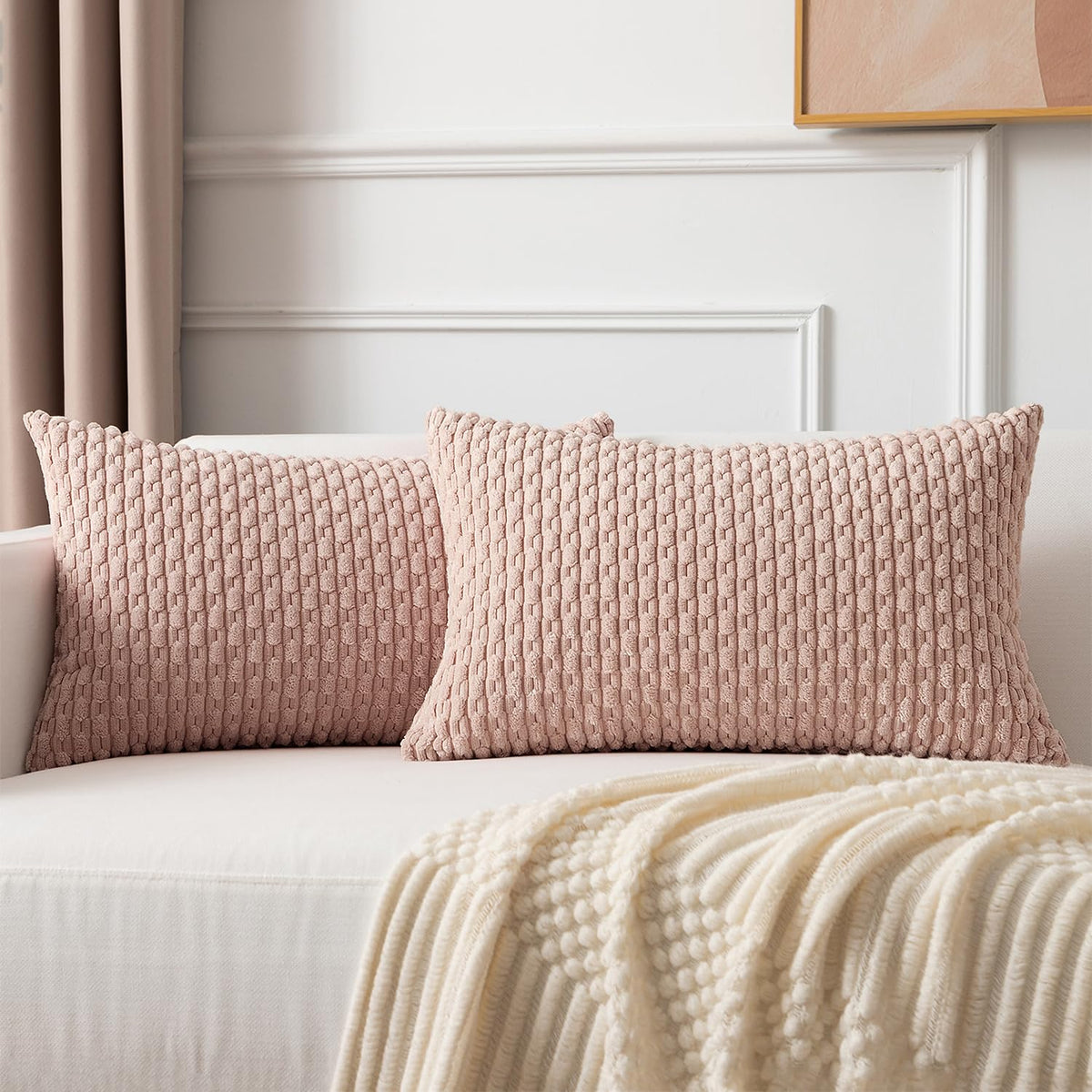 Kevin Textile Soft Corduroy 18x18 Inch Pillow Covers 2 Pack, Burnt Brick