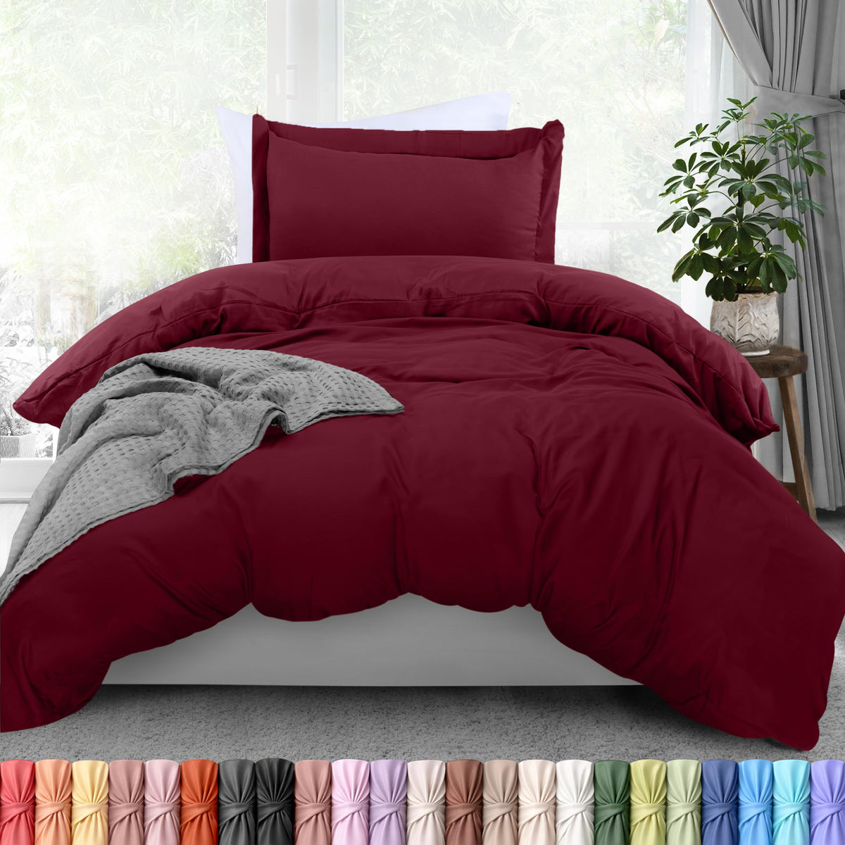 Duvet Cover Queen, 3 Piece Cotton Like Polyester with Zipper Closure, Black