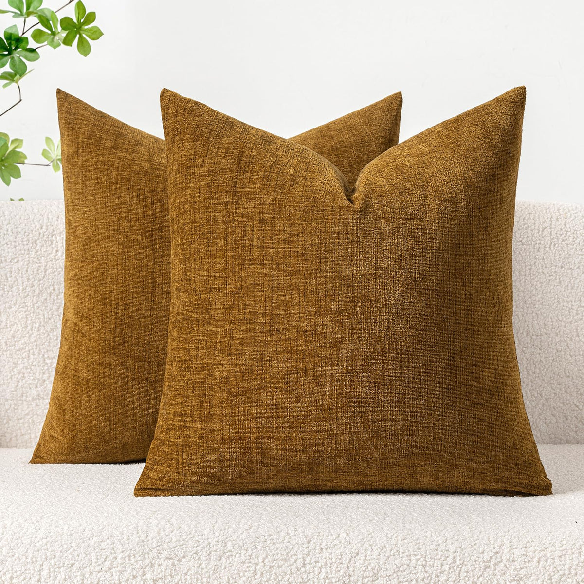 MIULEE Soft Chenille Throw Pillow Covers Teal 18x18 Inch Pack of 2