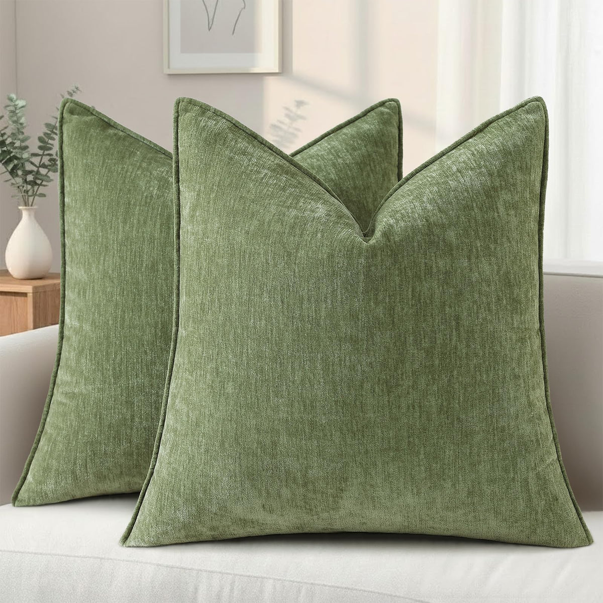 decorUhome Chenille Beige Velvet Throw Pillow Covers 20x20 Set of 2