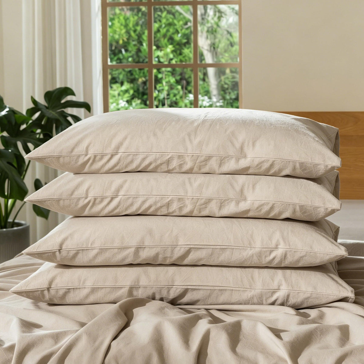 MOOMEE Pillowcase Set of 2 100% Washed Cotton Linen-Like Standard