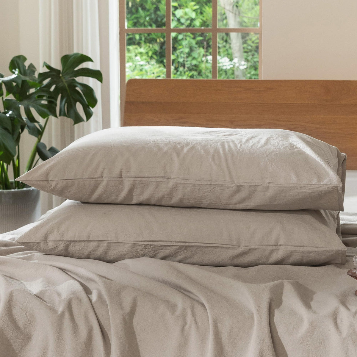 MOOMEE Pillowcase Set of 2 100% Washed Cotton Linen-Like Standard