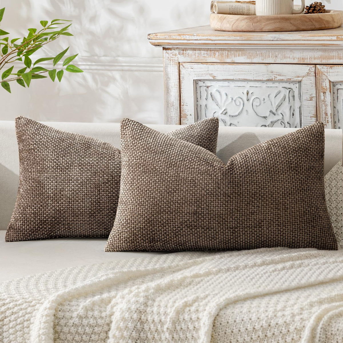 MIULEE Decorative Couch Throw Pillow Covers 18x18 Inch Neutral Beige 2 Pack