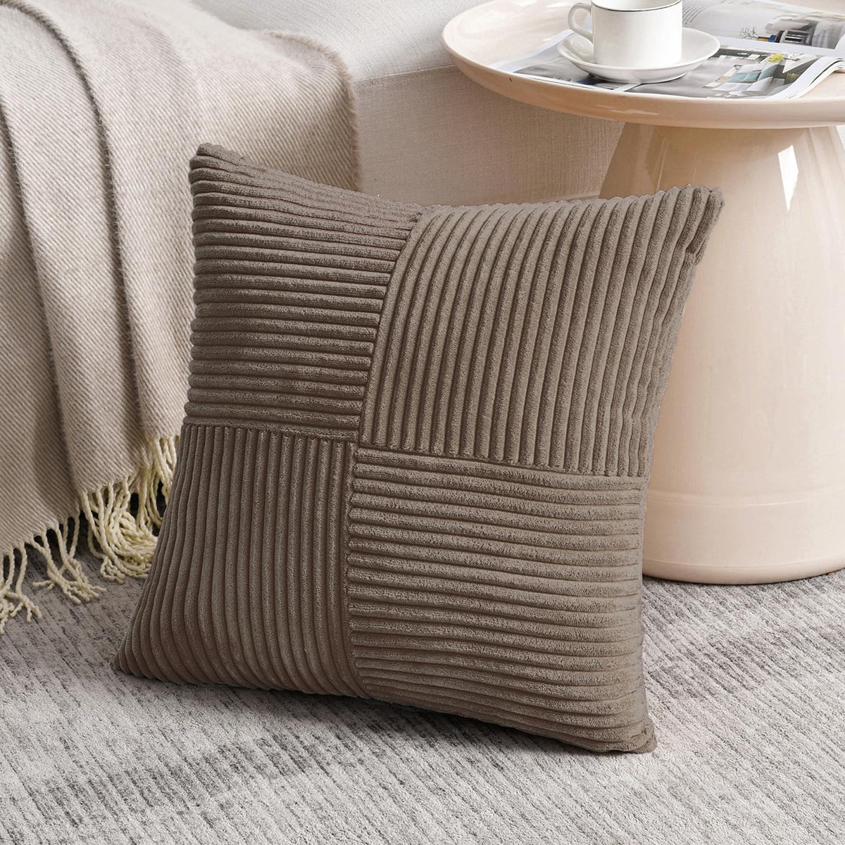 Fancy Homi Blush Pink Lumbar Decorative Throw Pillow Covers 12x20 Inch for Living Room Couch Bed, Rustic Farmhouse Boho Home Decor, Soft Striped Corduroy Rectangle Accent Cushion Case 30x50 cm