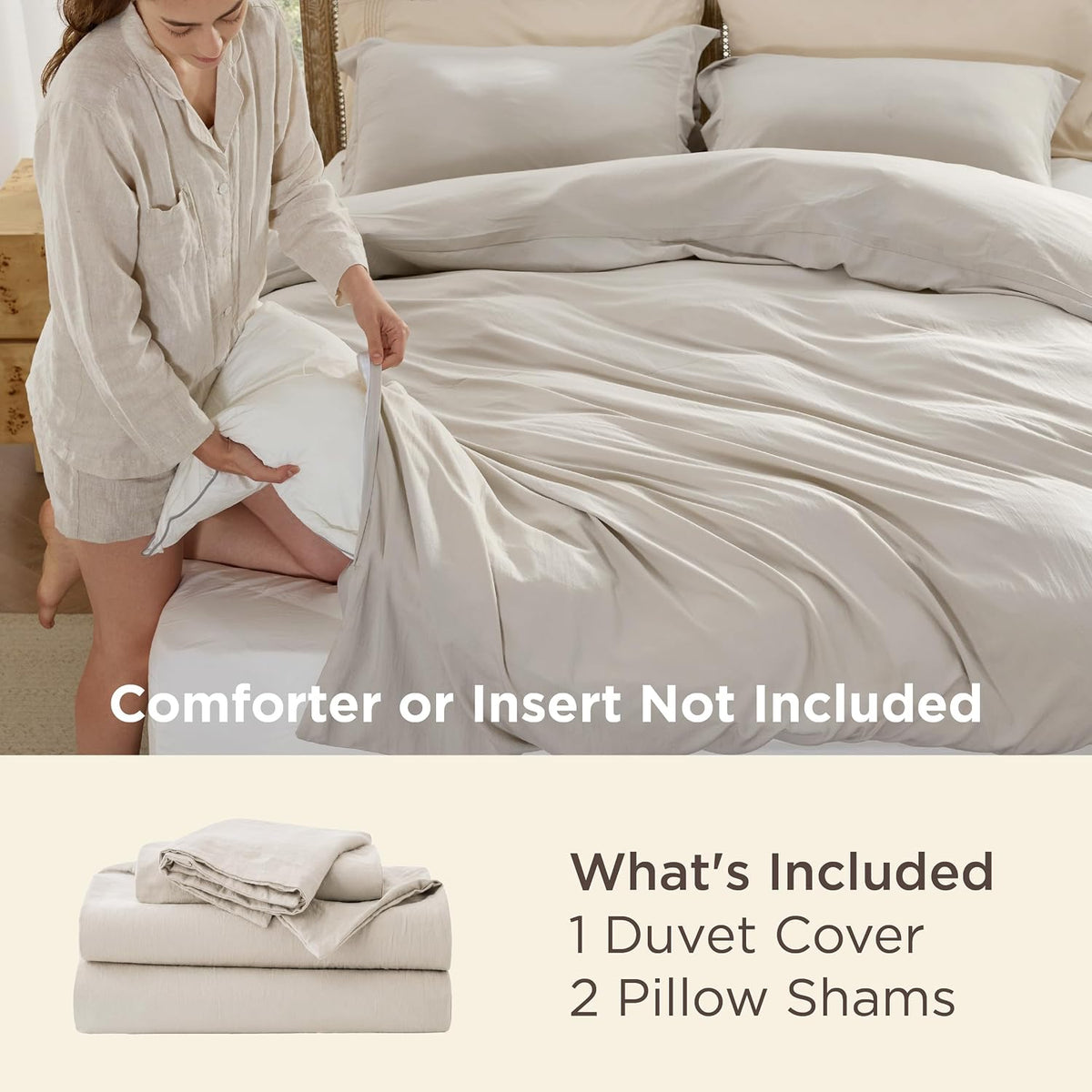Bedsure Prewashed Duvet Cover King, Cotton-Like Soft Bedding Set, Linen