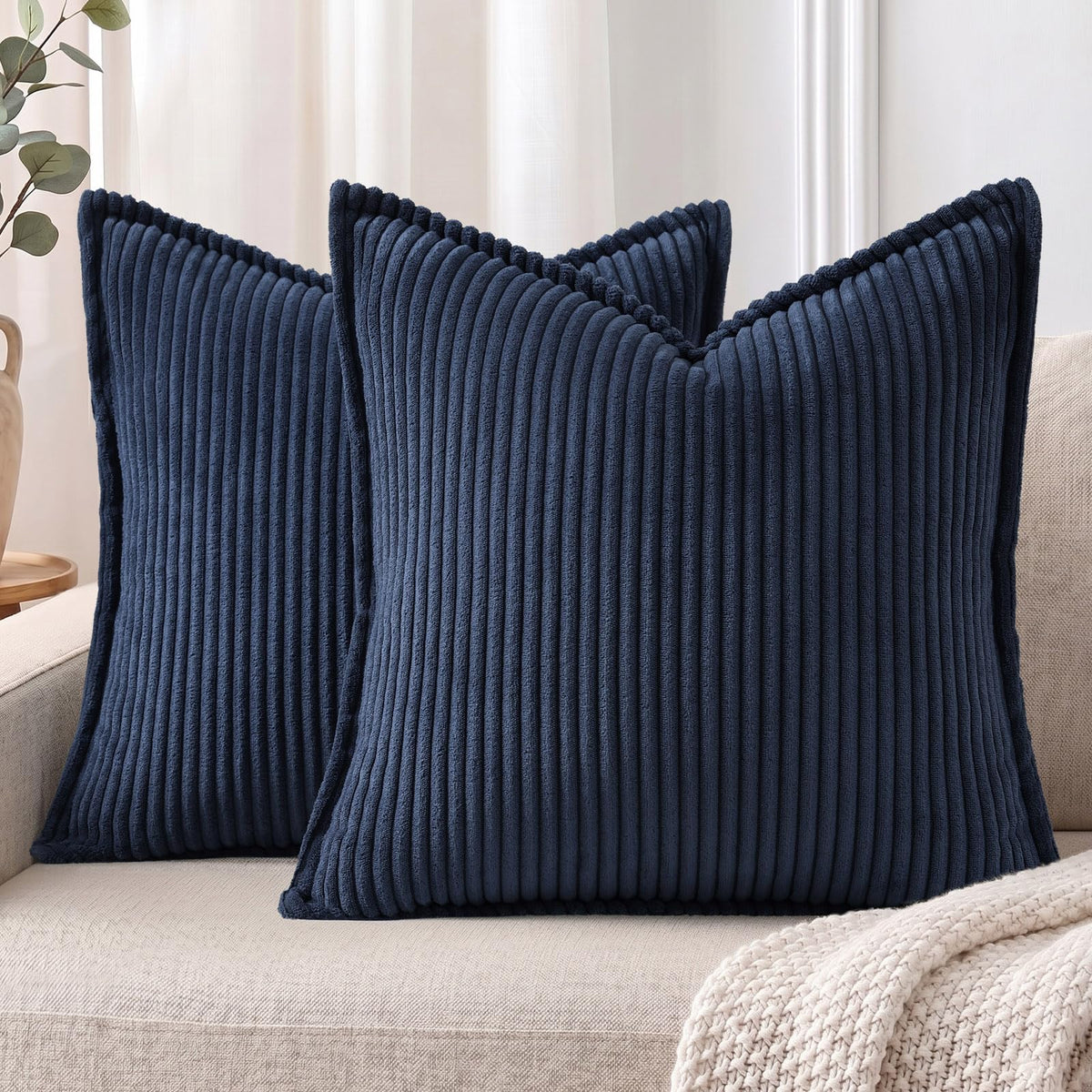 Mecatny Corduroy Fall Throw Pillow Covers 18x18 Set of 2 Olive Green