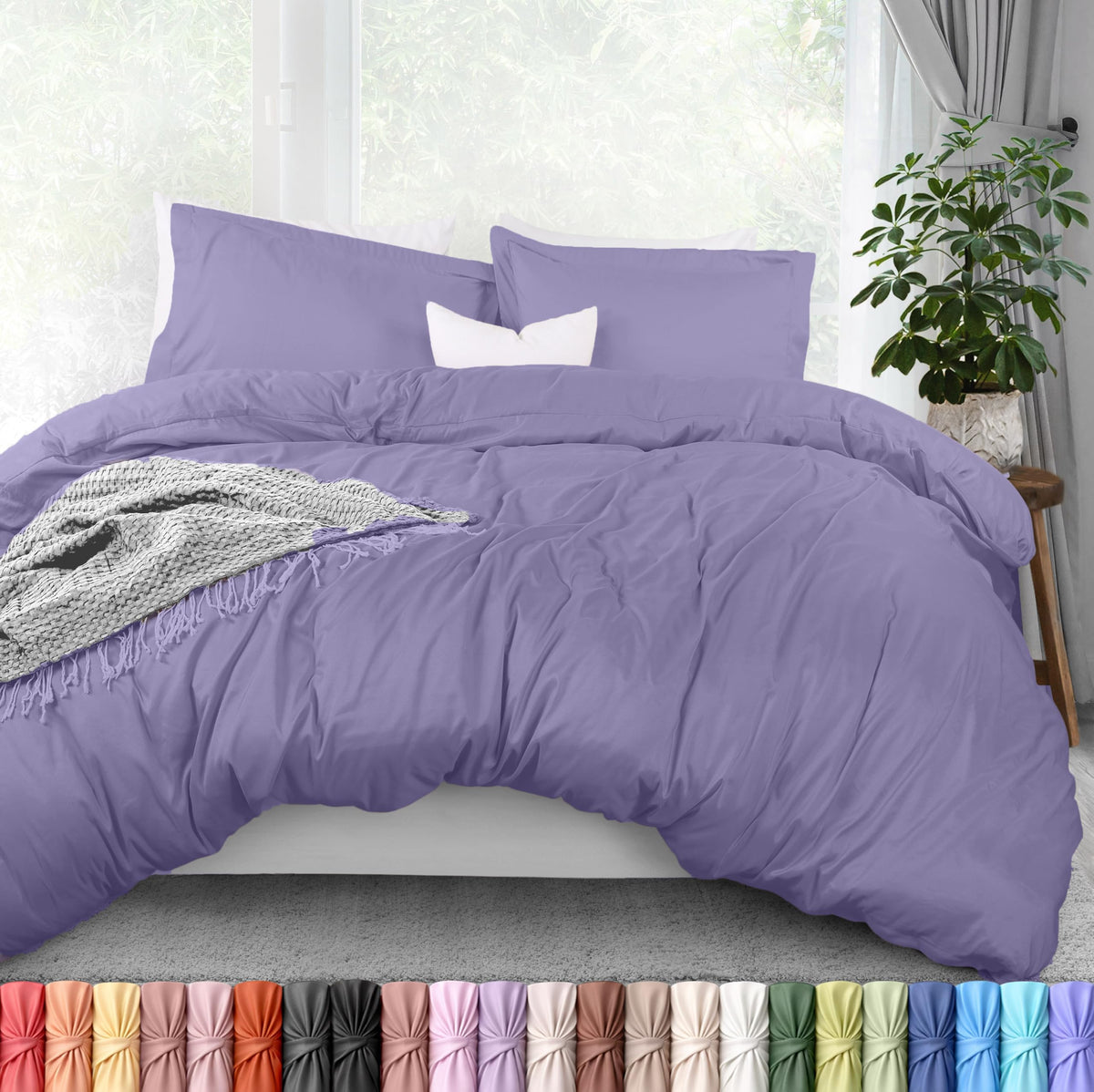 Duvet Cover Queen, 3 Piece Cotton Like Polyester with Zipper Closure, Black
