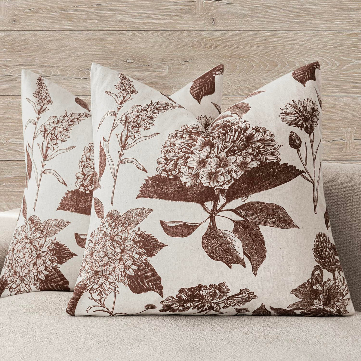 Foindtower Decorative Linen Floral Throw Pillow Covers 18×18 Inch,Blue