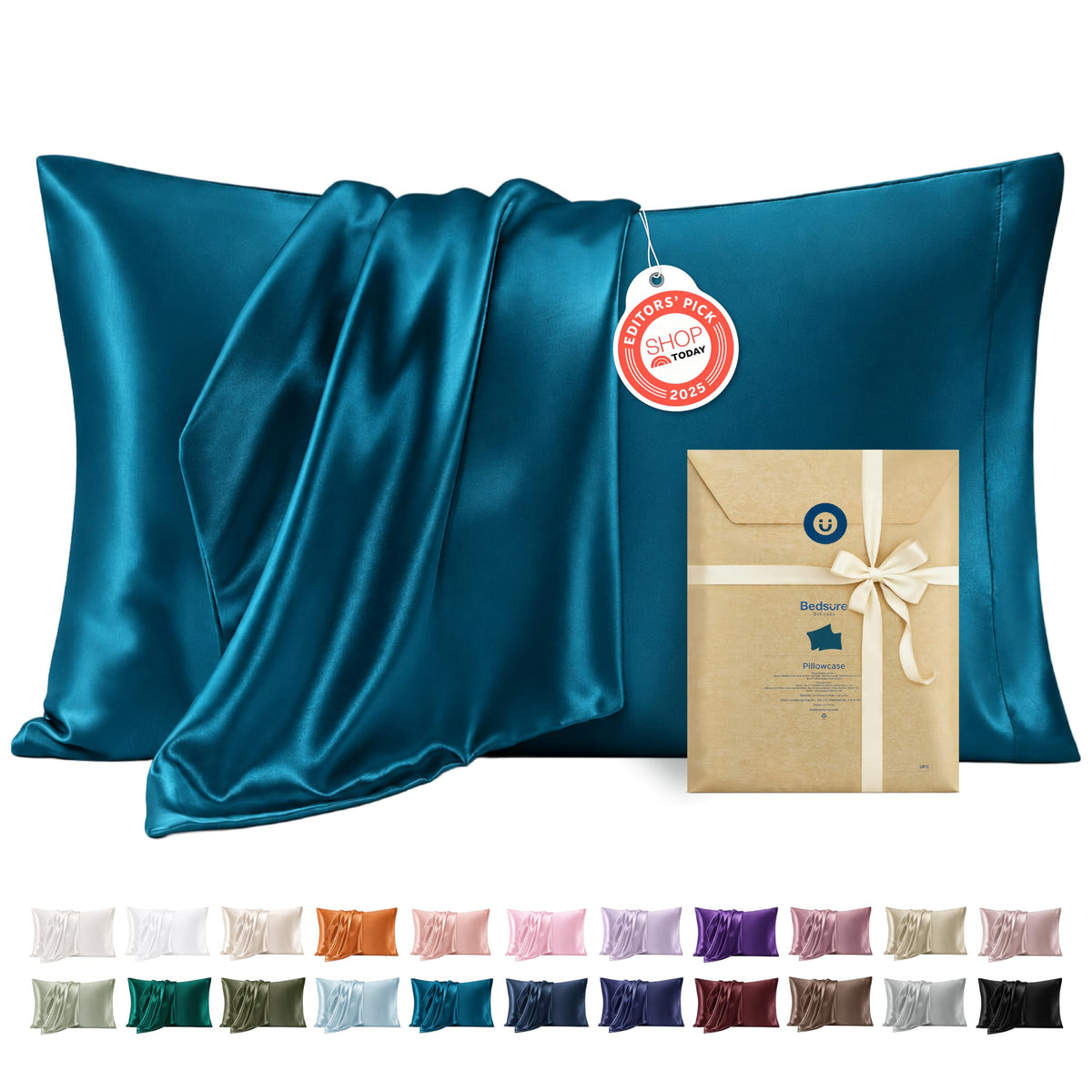 Bedsure Satin Pillowcases Queen Set of 2, Silky Pillow Cases, Dark Grey