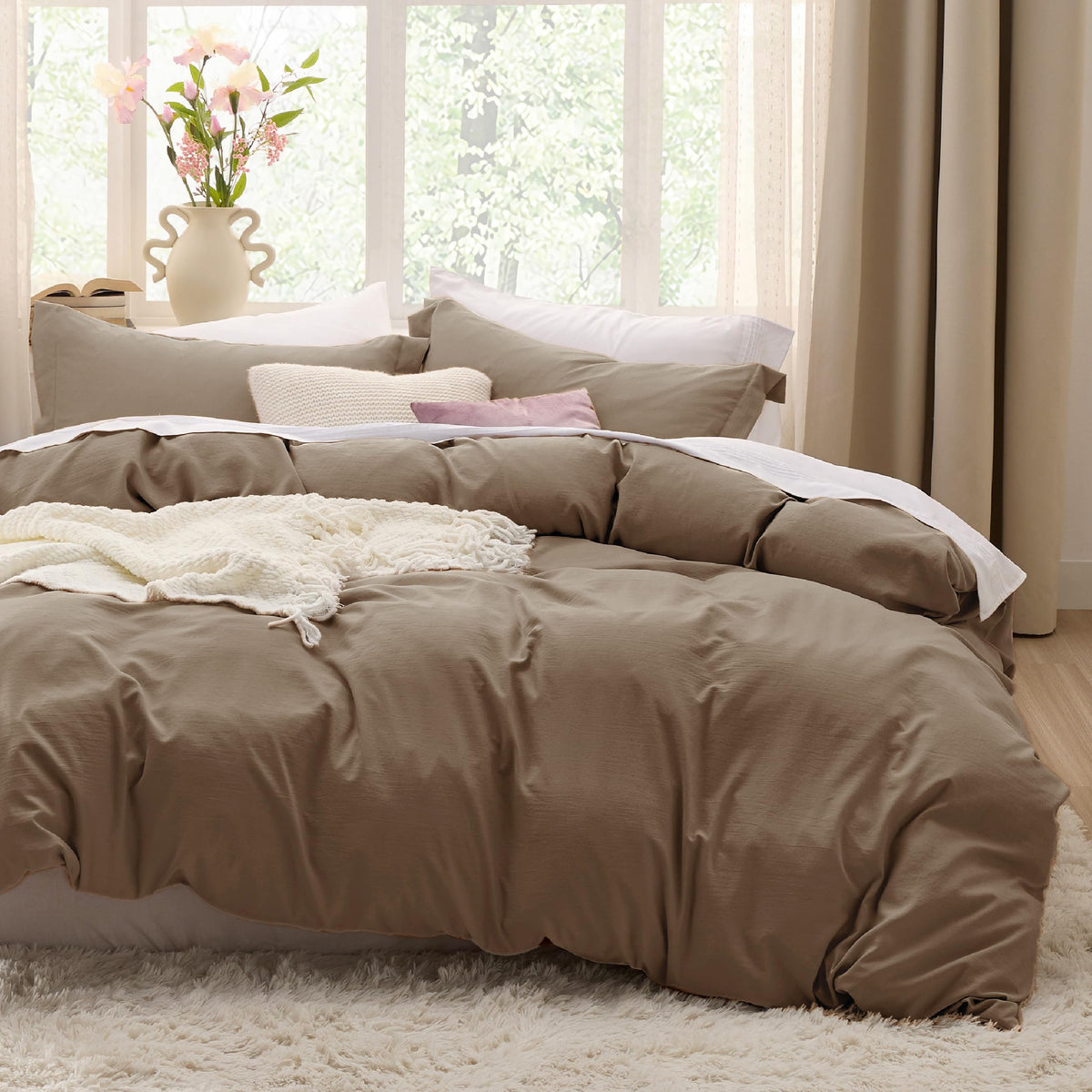 Bedsure Prewashed Duvet Cover Queen, Cotton-Like Soft Bedding Set, Linen