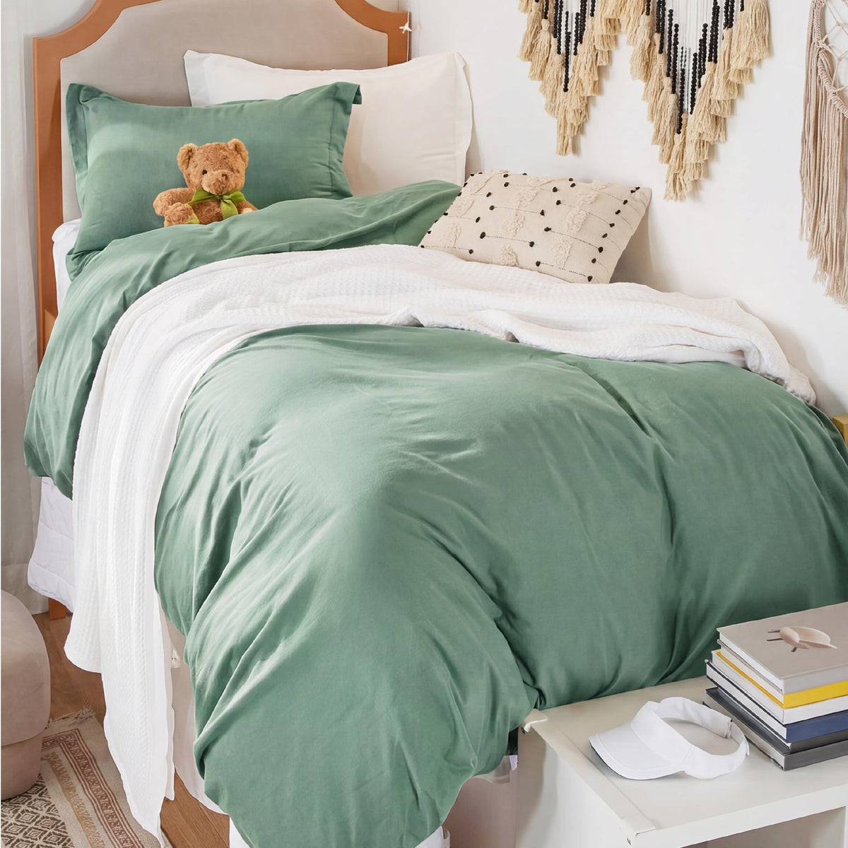 Bedsure Prewashed Duvet Cover Queen, Cotton-Like Bedding Set, Olive Green