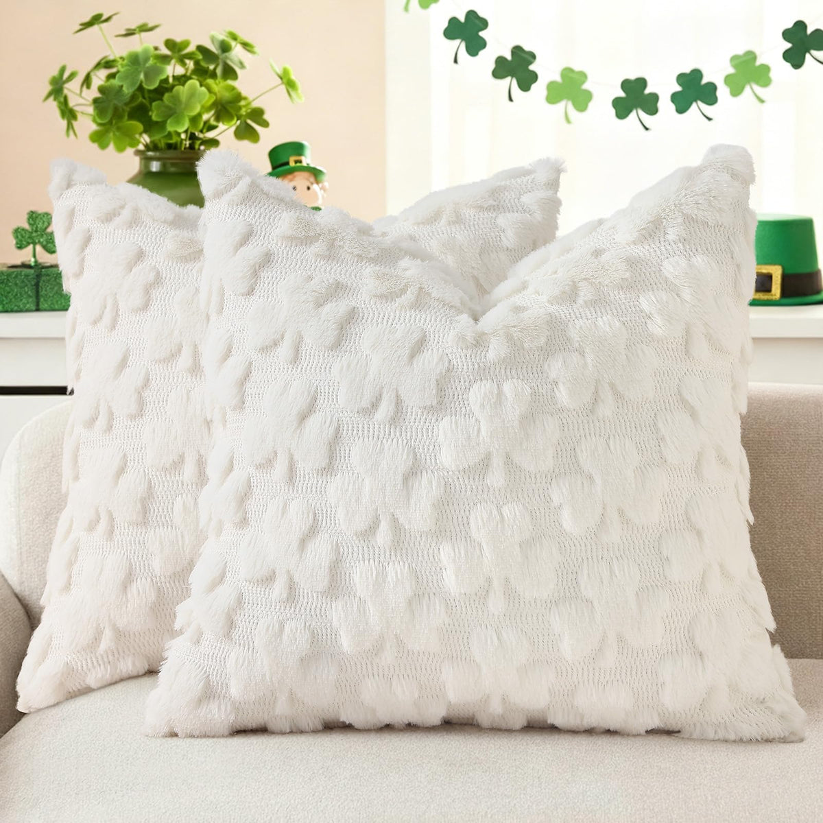 decorUhome Faux Fur Plush Soft Rust Throw Pillow Covers 18x18 Set of 2